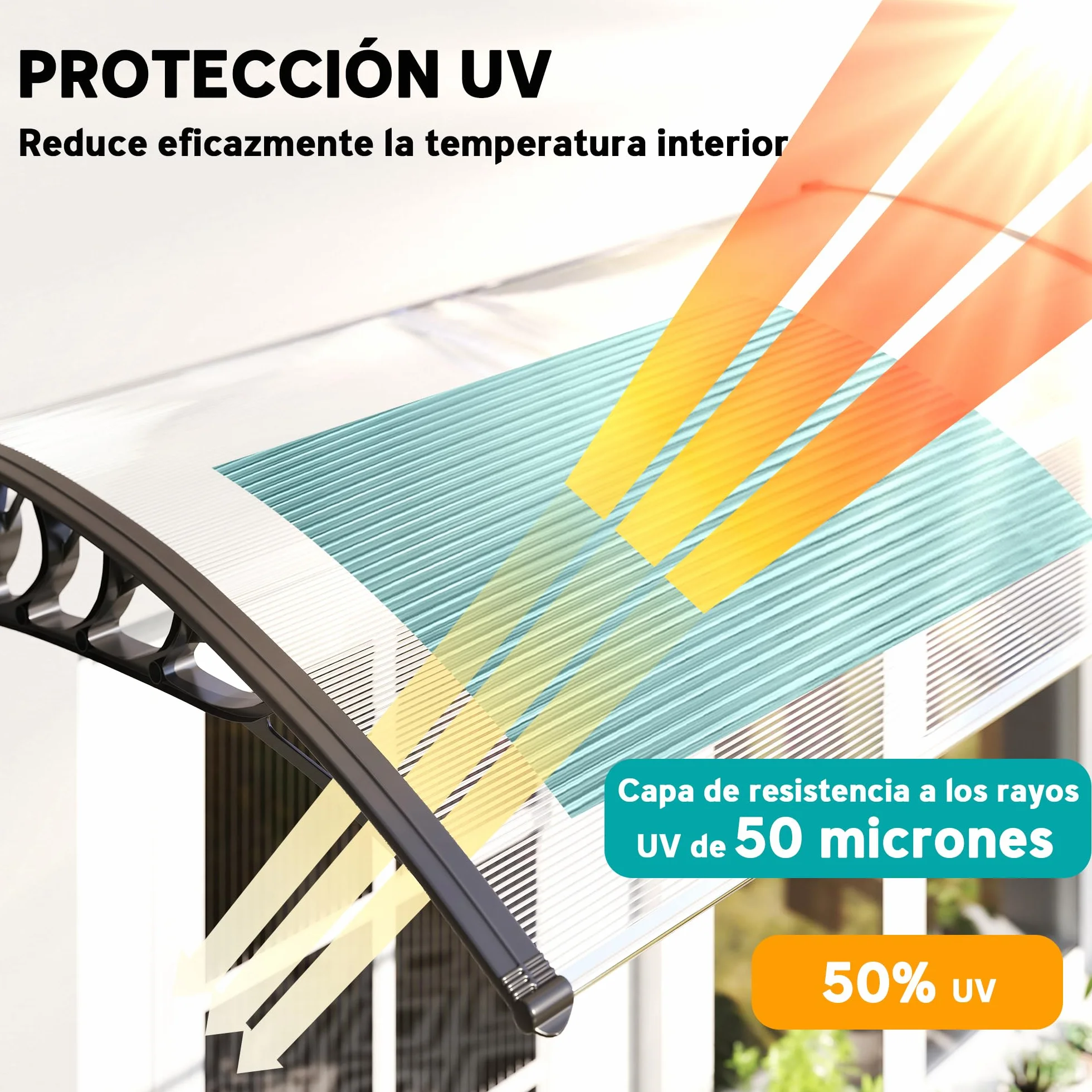 Outsunny Marquesinas Exterior 150x90 cm Tejadillo Protección Sol Lluvia Policarbonato Aluminio Blanco