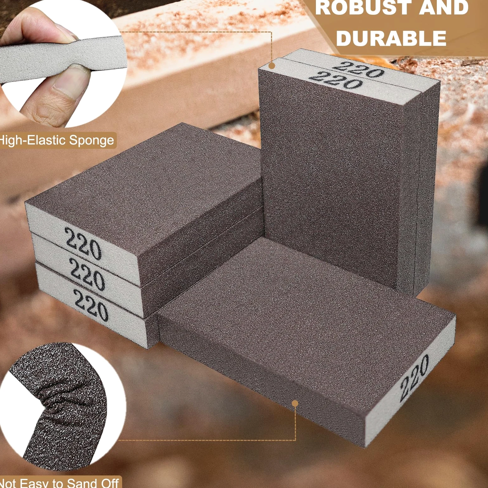 6 bloques de lijado, lavables y reutilizables, ideales para ollas, cepillo, sartén, esponja, gafas, lijado, madera, lijado de metal (grano 220)