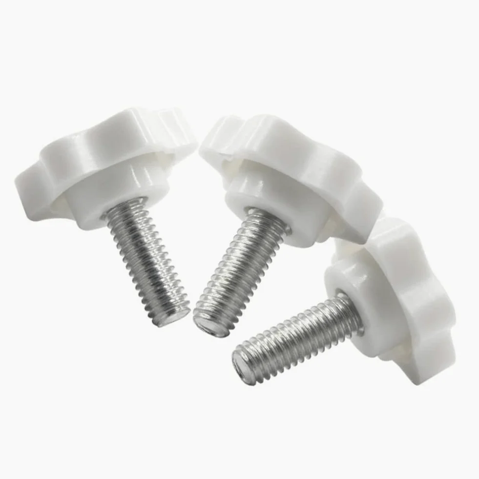 Tornillo de cabeza estrellada Tornillos moleteados con mango de estrella, M6, M8, M10, rosca de 38mm, cabeza de 12-50mm, color blanco, paquete de 5(M10*25mm)