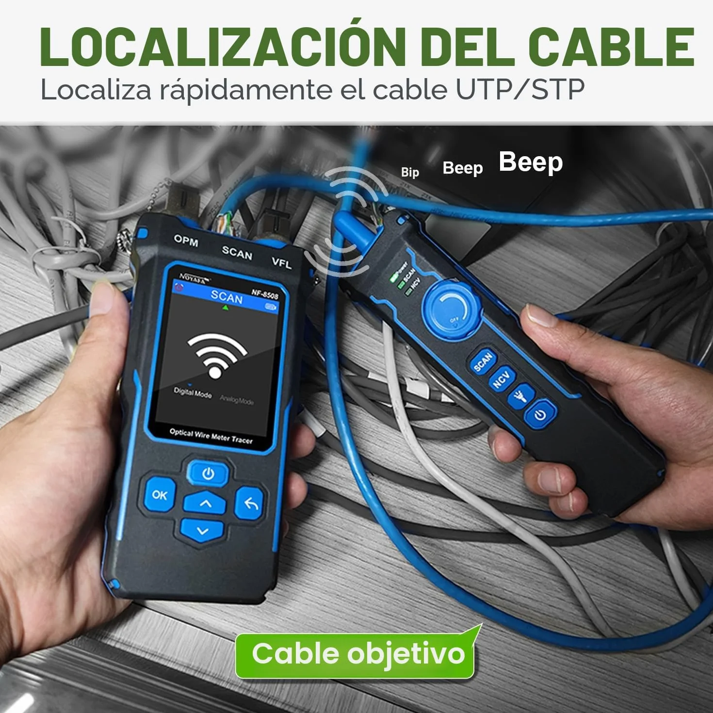 NOYAFA NF-8508 Probador de Cables Red Ethernet Medidor de Potencia Óptica Tester RJ45 RJ11 VFL PoE NCV Longitud Mapeo Cat5 Cat6