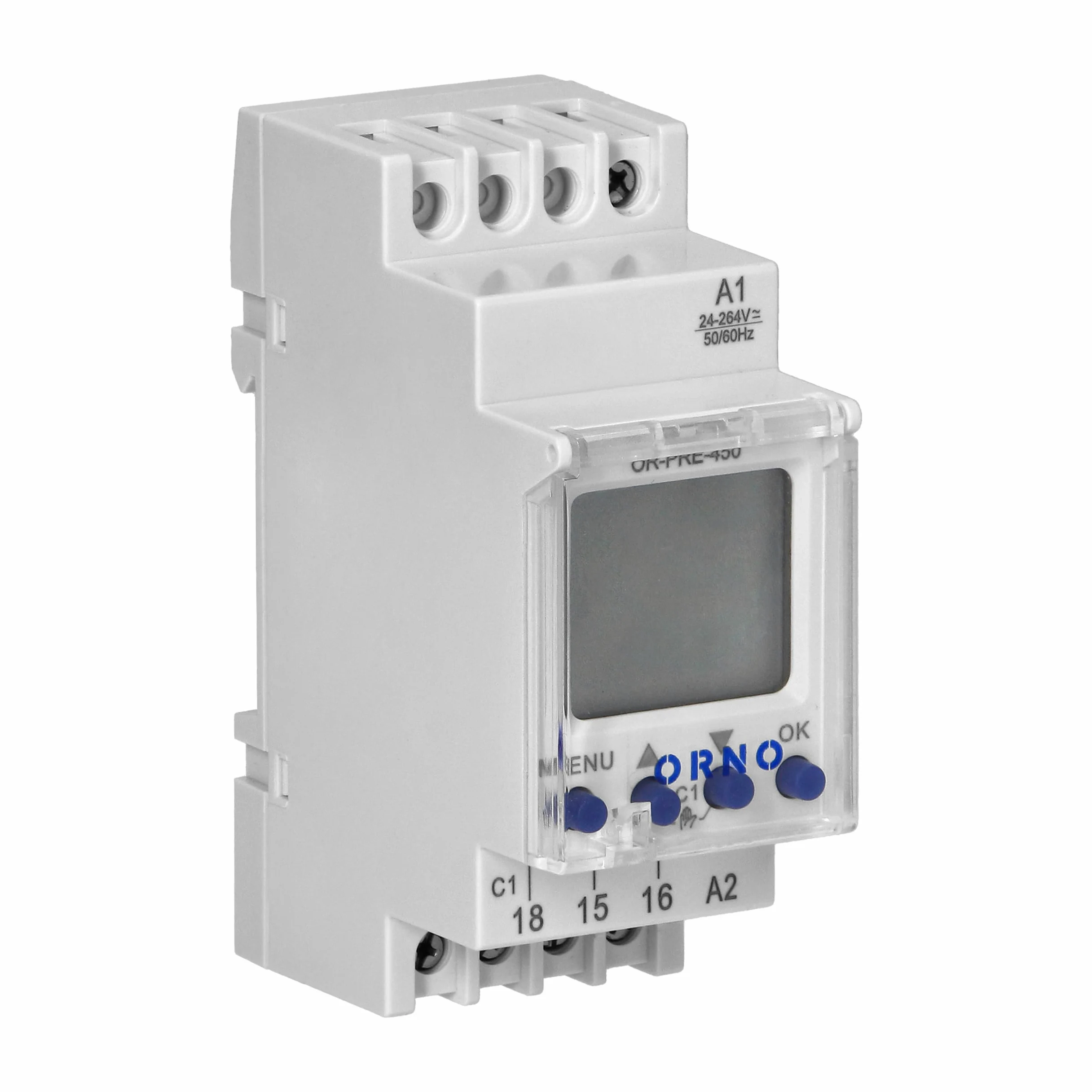 ORNO PRE-450 Interruptor Horario Astronómico 52 Programas 1 Salida de Relé máx.16A/230V 2 Módulos de Anchura DIN TH-35mm Blanco