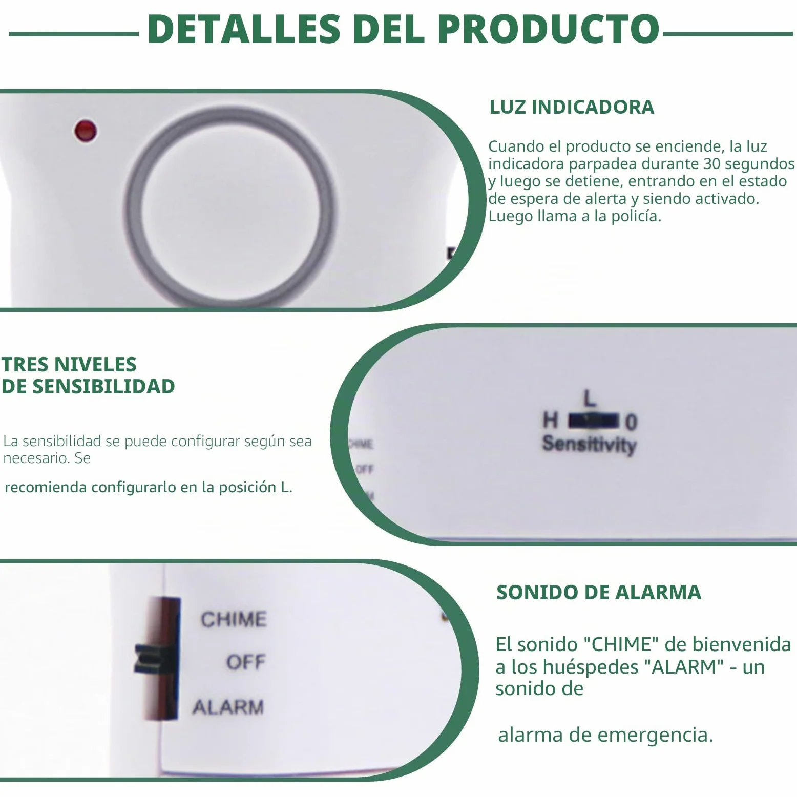 2 piezas de alarma de manija de puerta, alarma antirrobo inalámbrica de 120 dB, sensor táctil y de vibración para puerta y ventana, alerta de seguridad para casa, hotel de viaje, autocaravana, color