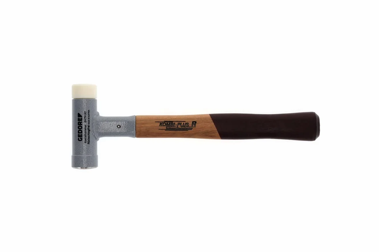 GEDORE Martillo KOMBI-PLUS R, Con empuñadura de madera, Martillo blando/universal, 30 mm de diámetro, Sin rebote, Mango de madera de pacana, 247 H-30