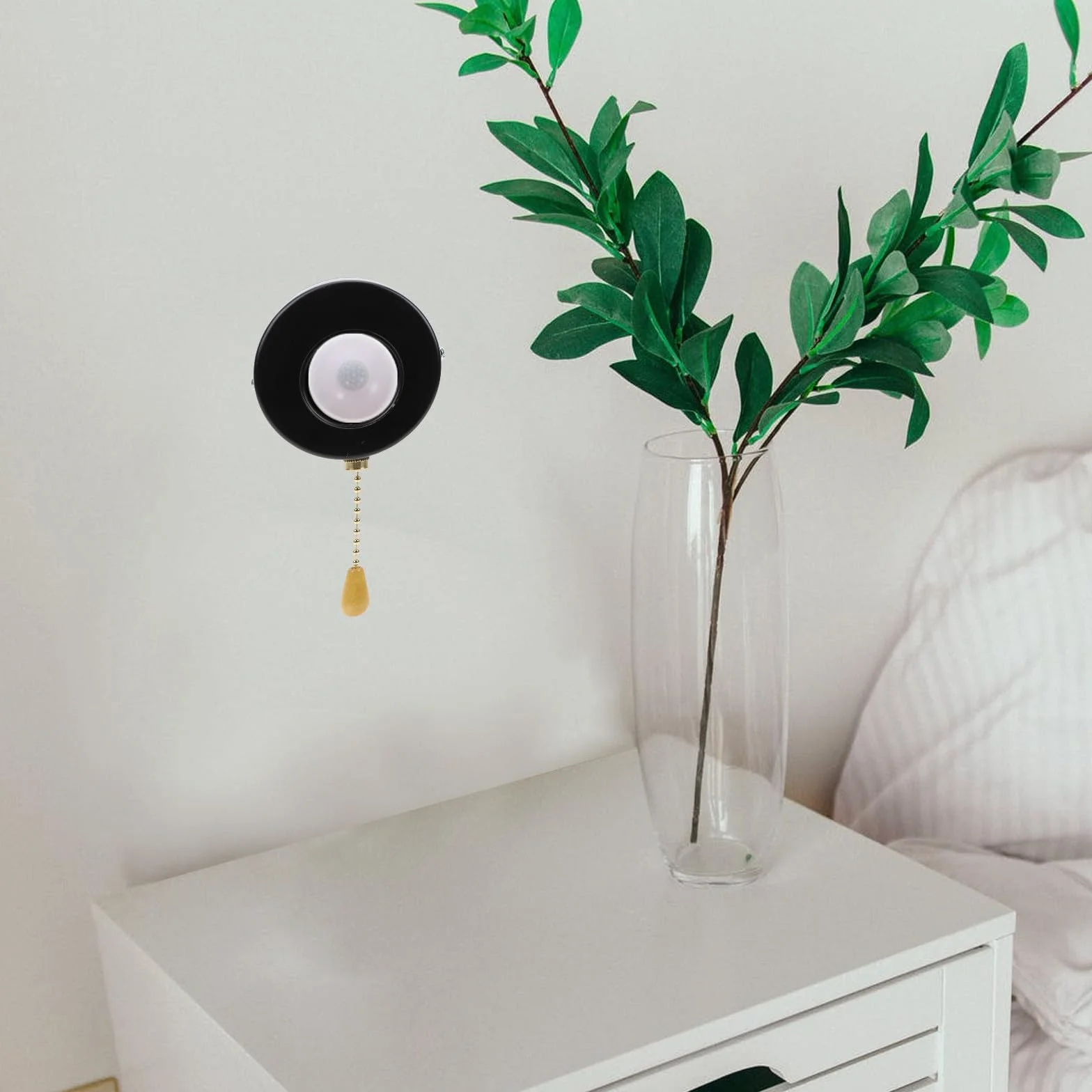 Portalámparas con Interruptor de Cuerda Negro Acero Inoxidable ULTECHNOVO para Lámparas de Dormitorio