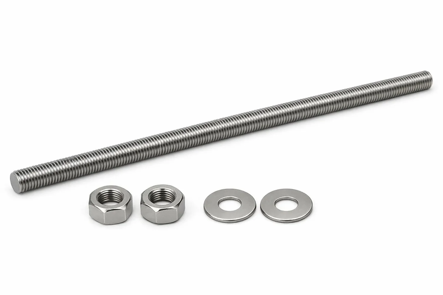 Varilla Roscada M4 M5 M6 M8 M10 M12 M16 M20 x 1000 mm Acero Inoxidable A2 Rosca Métrica Completa DIN 975 con Arandelas Inox DIN125 y Tuercas Inox DIN 934. Pack 1 Varilla 2 Tuercas 2 arandelas (M20)