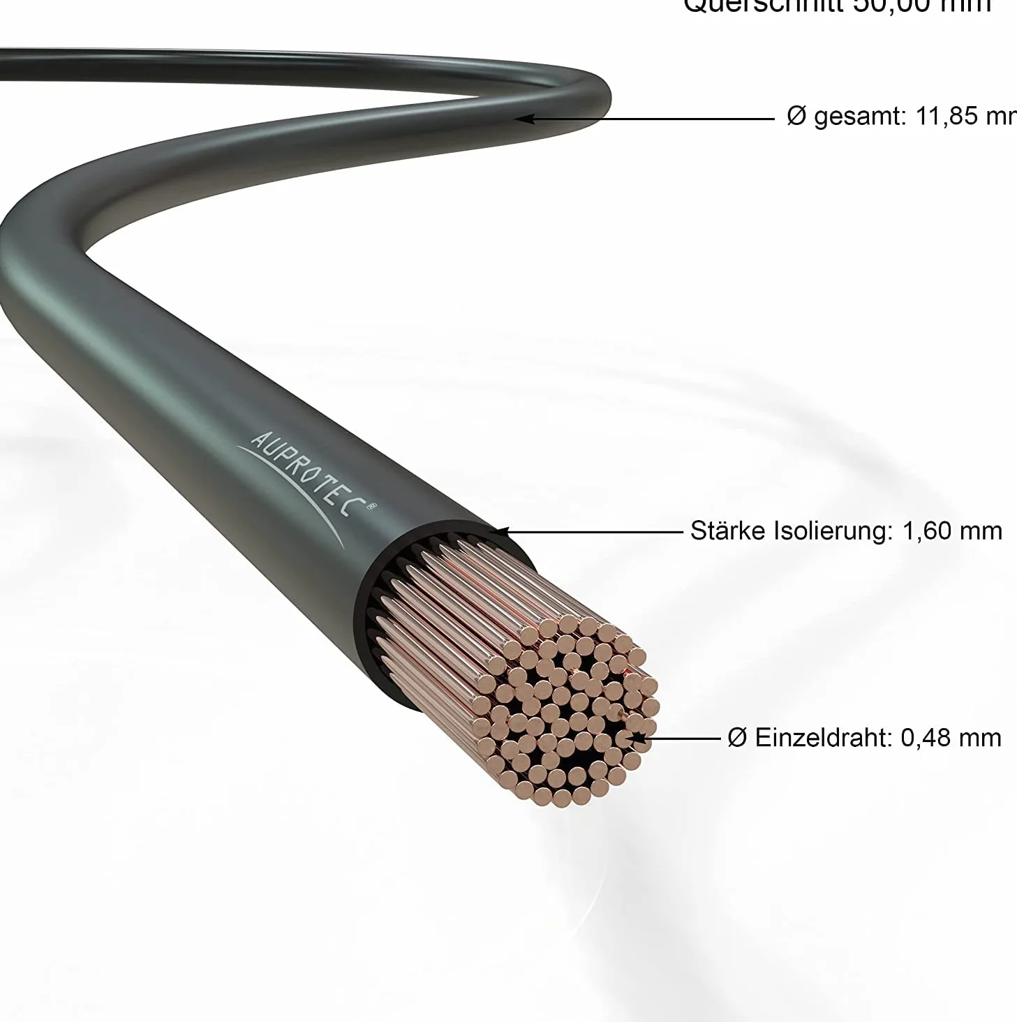 Cable eléctrico automovìl 50.0 mm² Cable unipolar de battería longitud 1m 5m o 10m selección: 1m 50.0 mm² hilo de cobre, negro