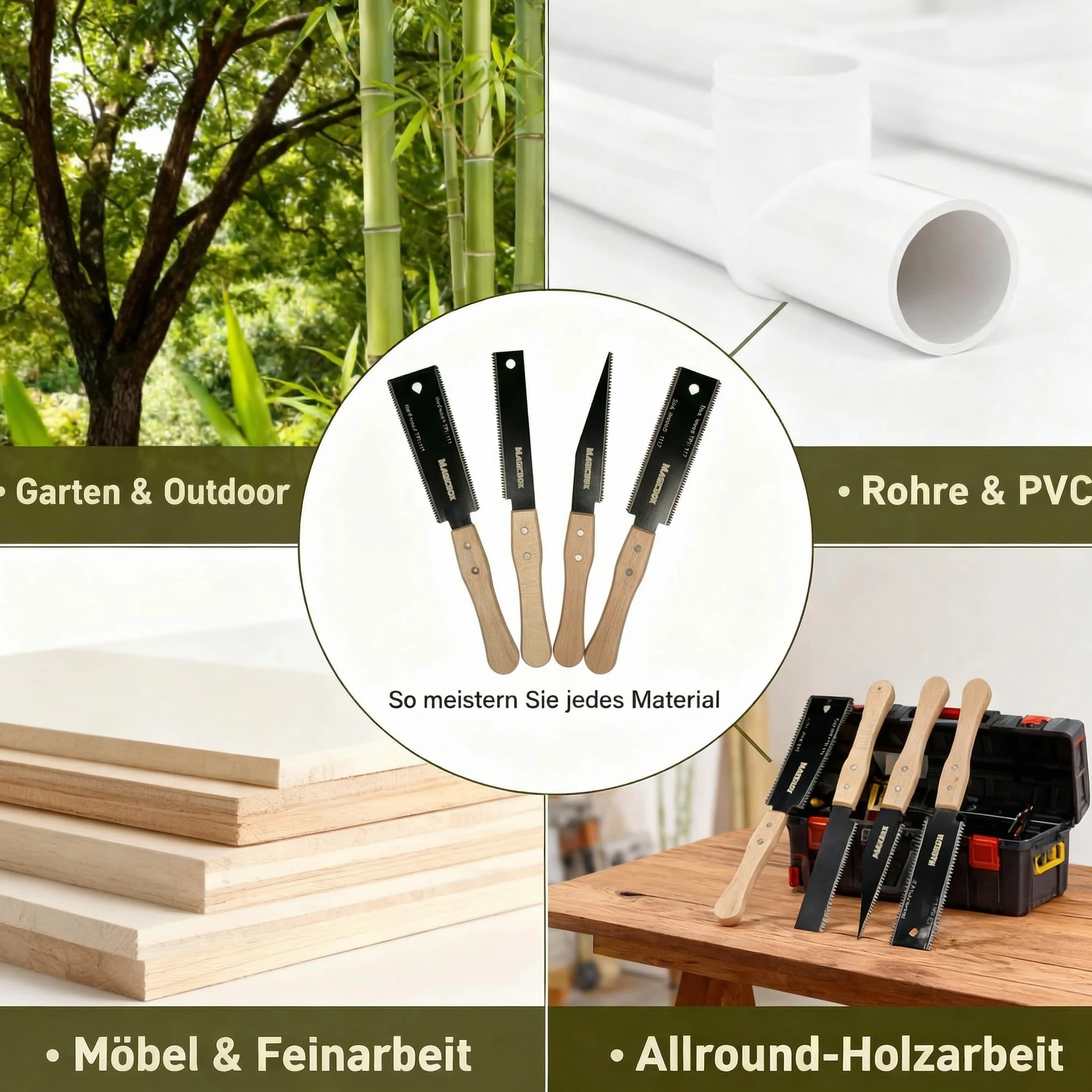 Magicbox Juego de sierras japonesas de 4 piezas, sierra japonesa Ryoba y madera de sierra fina, sierra de tracción 11/17 TPI con hoja SK5, sierra de espiga para carpintería, sierra japonesa Dictum