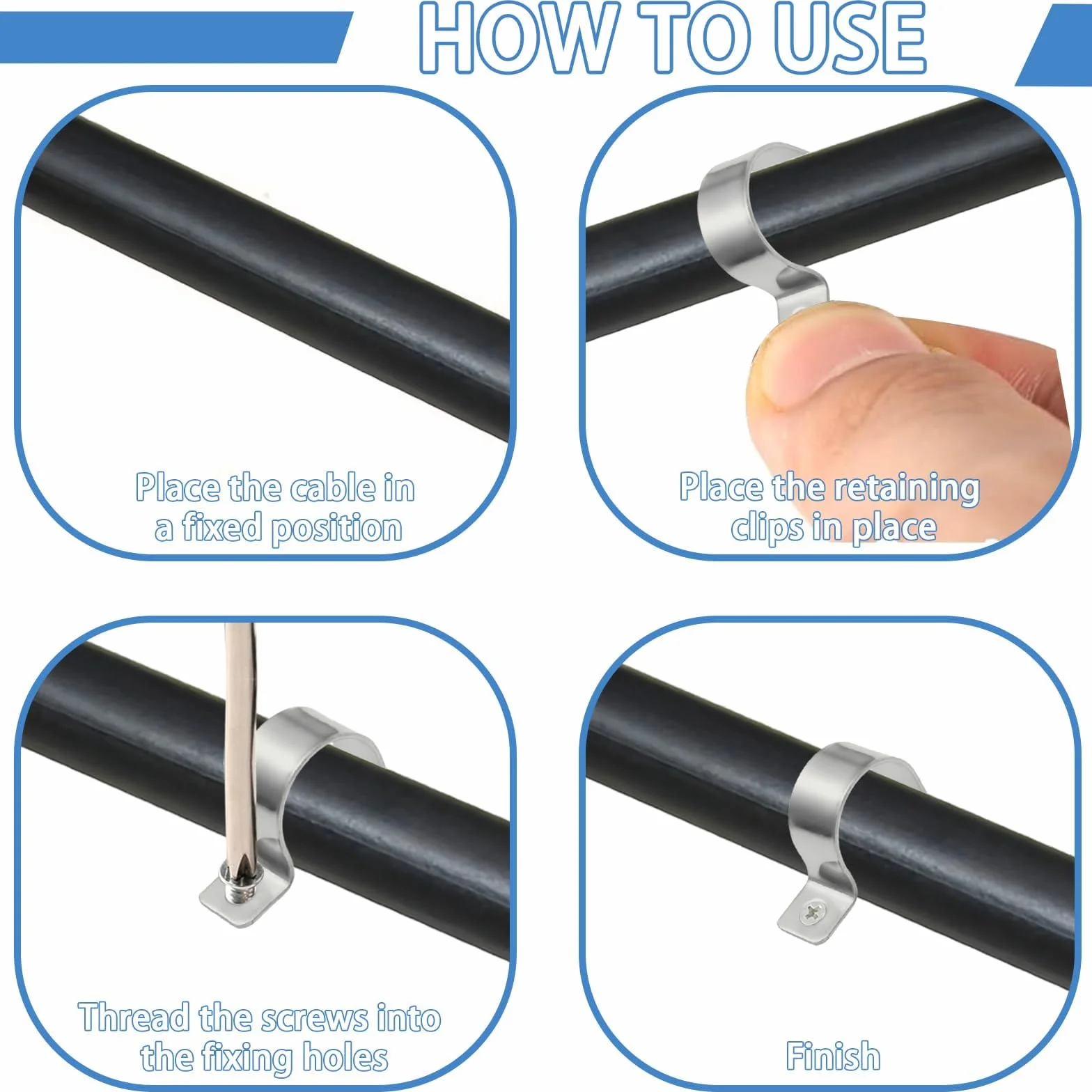 20 Piezas Grapas para Cables 20MM Pared Acero Inoxidable 304 Espesado Sujeta Cables Pared Abrazaderas Metalicas para Orificio Unico en Forma de U para Fijar, Alambres y Tubos