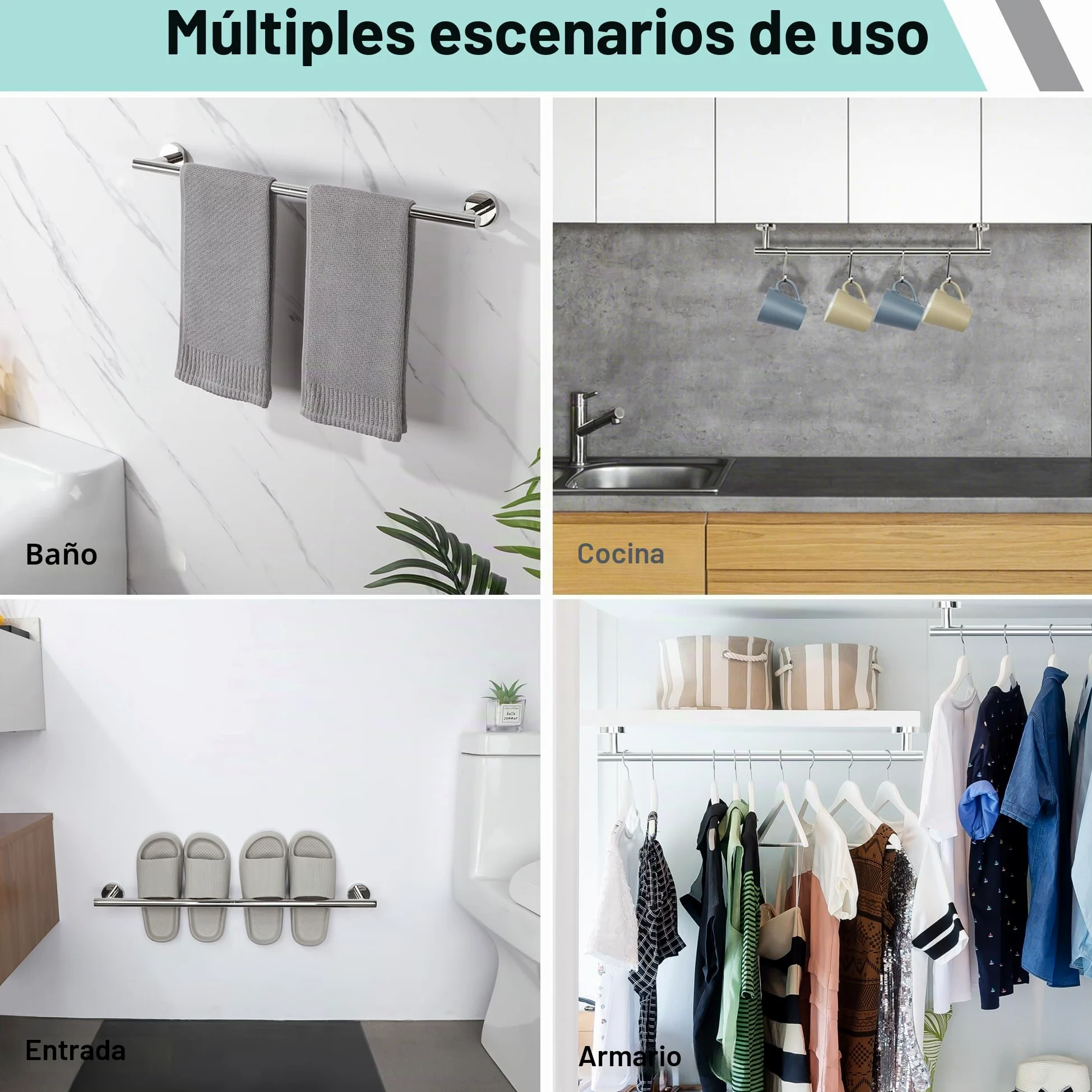 Toalleros de Baño, SAYAYO Toallero Accesorios Baño Toallero Pared Colgador Trapos Cocina Acero Inoxidable Toallero Pulido para Baño y Cocina 60CM