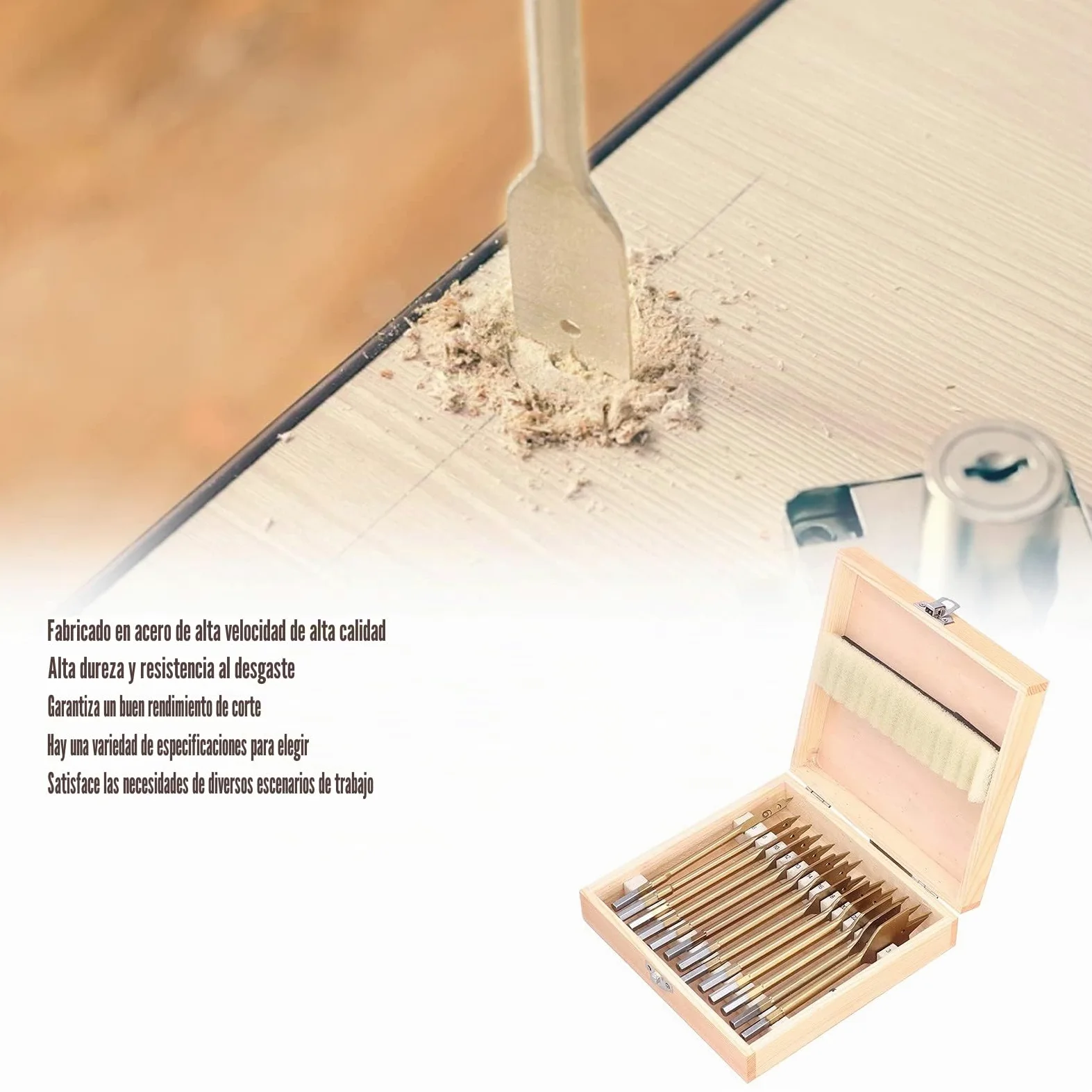 13 piezas de brocas de pala, broca plana de paleta de acero al carbono con revestimiento de titanio de 6-35 MM, juego de brocas de pala de acero al carbono para cortador de agujeros para carpintería