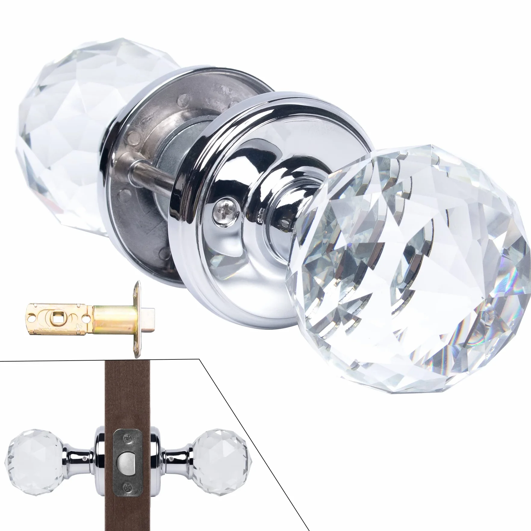 CWOVRS Tiradores de puerta de cristal (1 par), pomos de puerta de cristal sólido de 60 mm, pomos de puerta interiores de cristal con juego de tornillos para dormitorio, baño, sala de estar