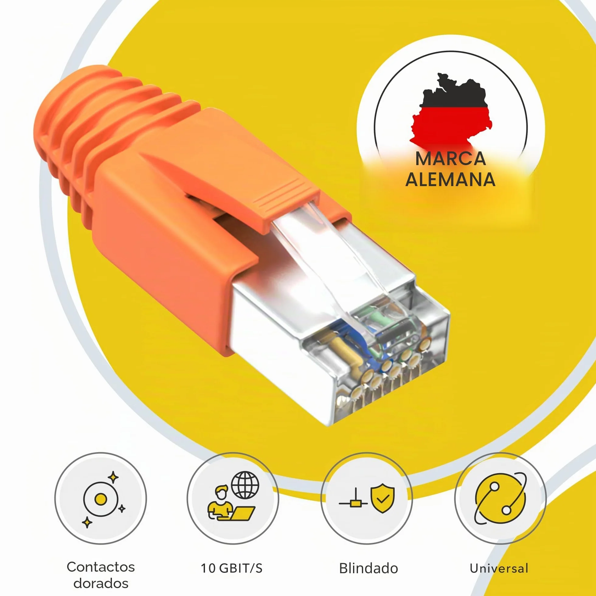 RedStar24 Conectores RJ45 Cat7 Pack 10 enchufes Ethernet Pass Through naranja