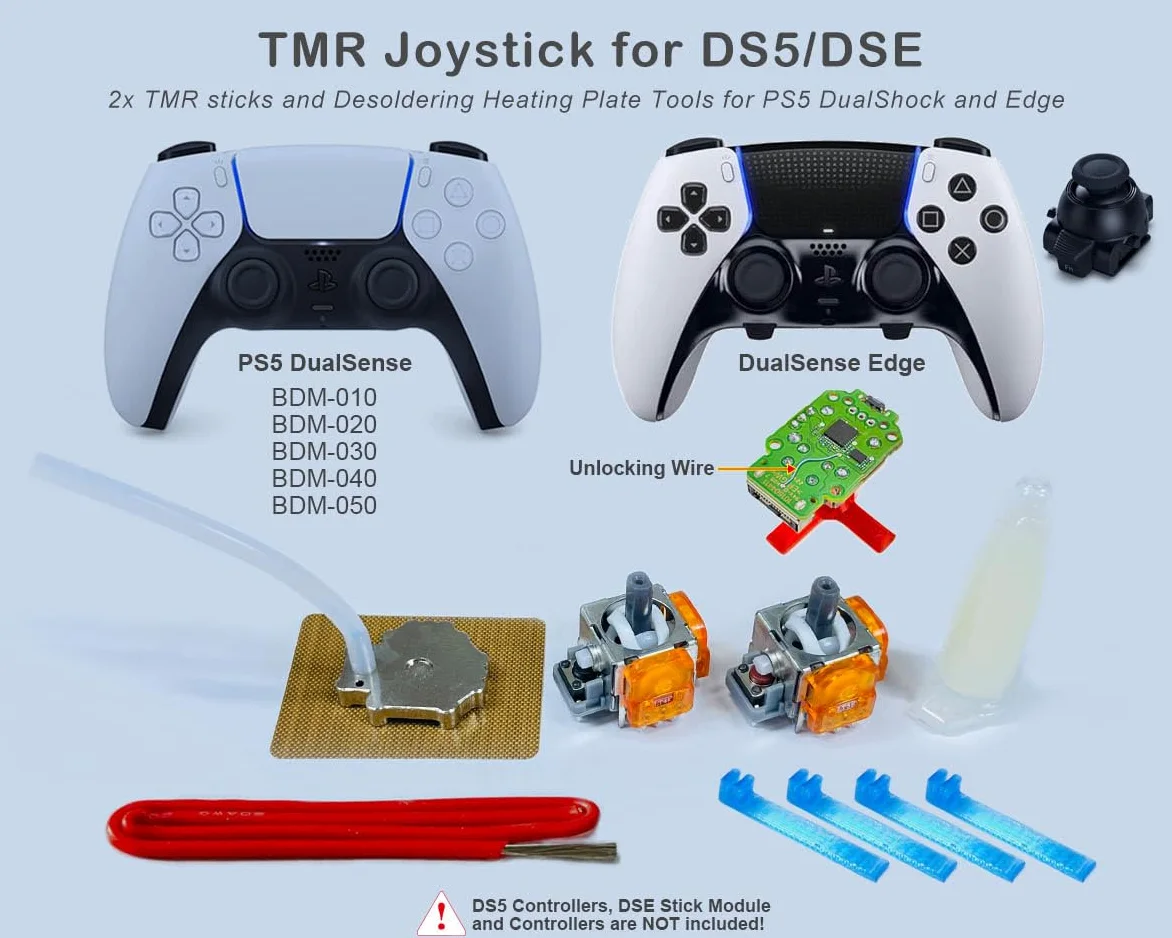 ElecGear TMR Joystick y placa calefactora desoldadora de repuesto para controlador PS5, barra de control TMR Hall y herramientas de reparación de mecha de soldadura - (TMR-PS5)