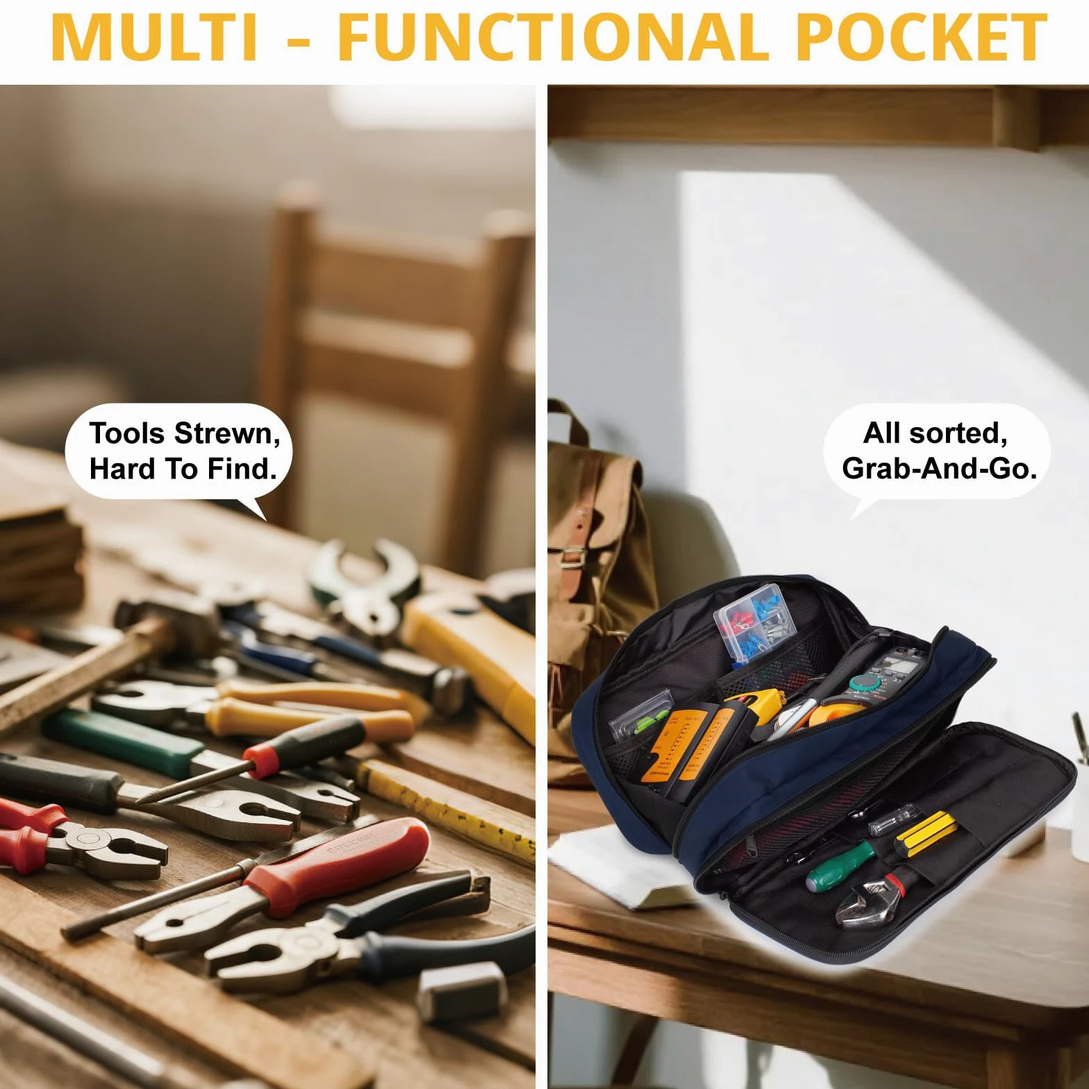 Bolsa de herramientas táctica para hombre – Organizador multiusos resistente al agua con gran apertura y cremallera, caja de herramientas pequeña y duradera para reparaciones, carpinteros y manitas