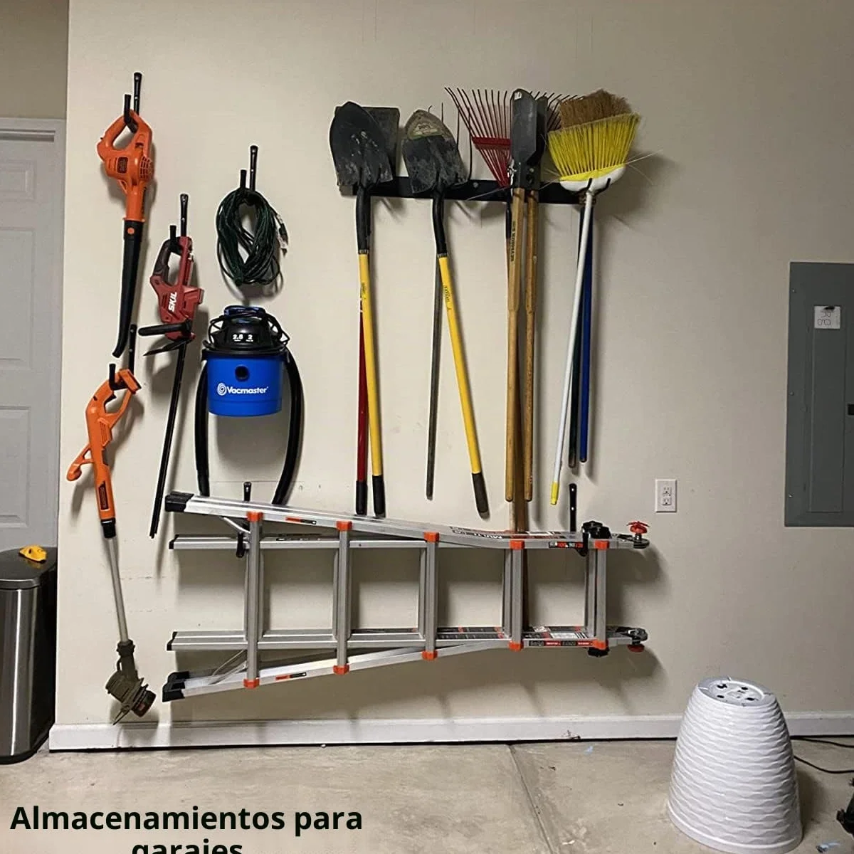 Ganchos para escaleras de garaje con brazo jumbo de 12 pulgadas, paquete de 8 perchas para bicicletas y sillas