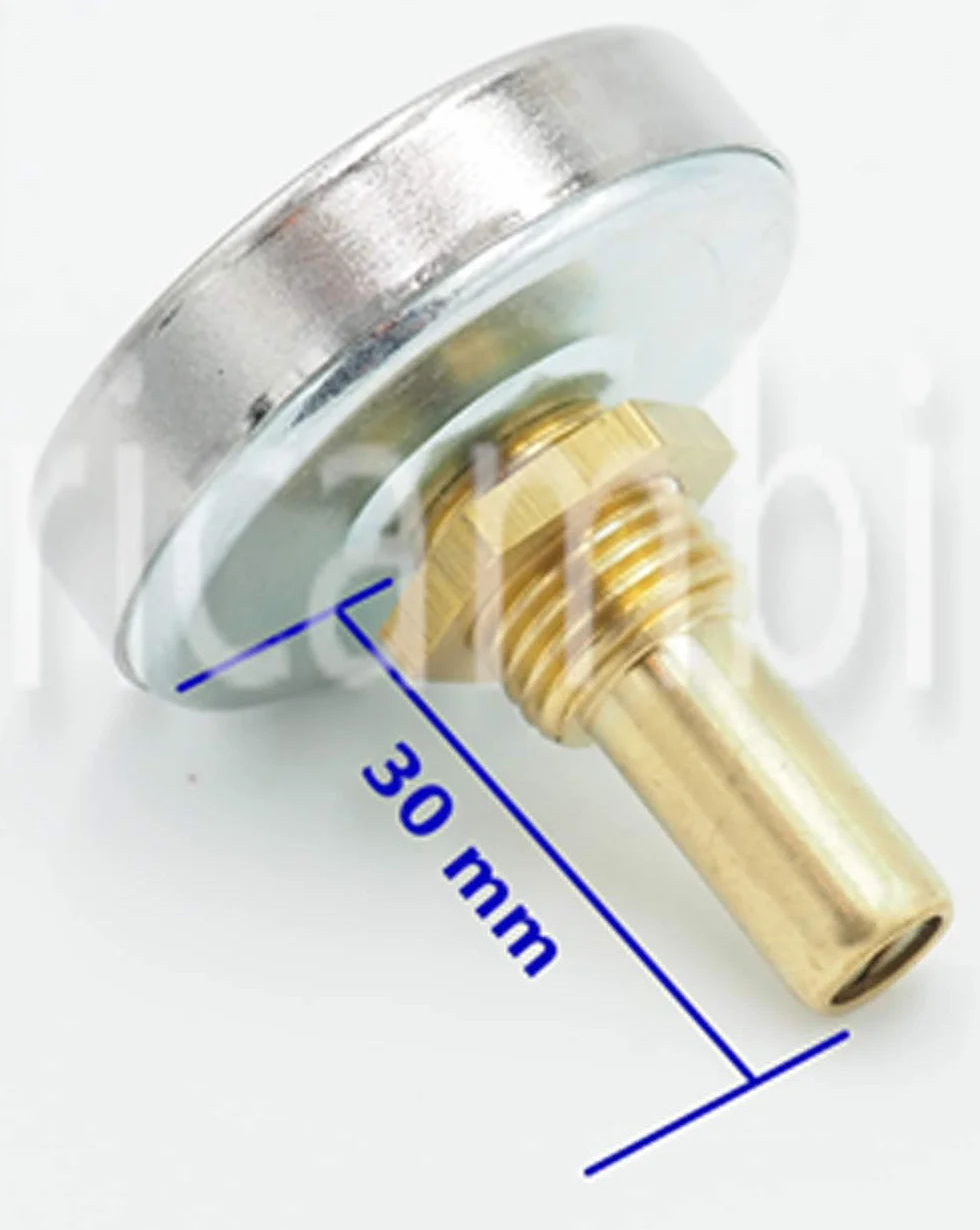 Termómetro para Puertas de Horno de leña, Escala de 0 a 500ºC, diámetro Esfera 52 mm, Vaina de 30 mm