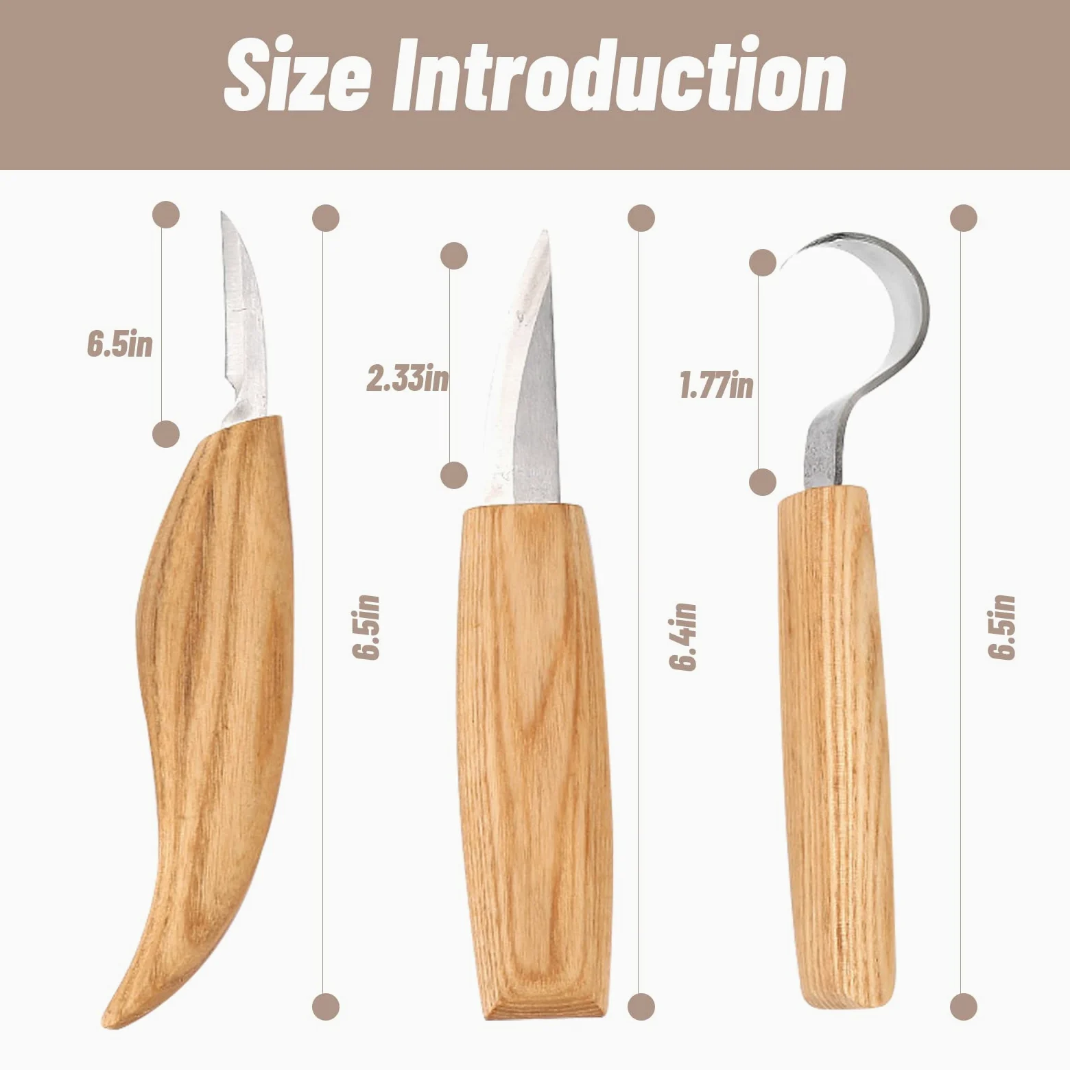 Herramientas de Talla, 5 Piezas Kit para Tallar Madera, Conjunto Con Cuchillo de Cuchara, Gubias para Principiantes y Profesionales