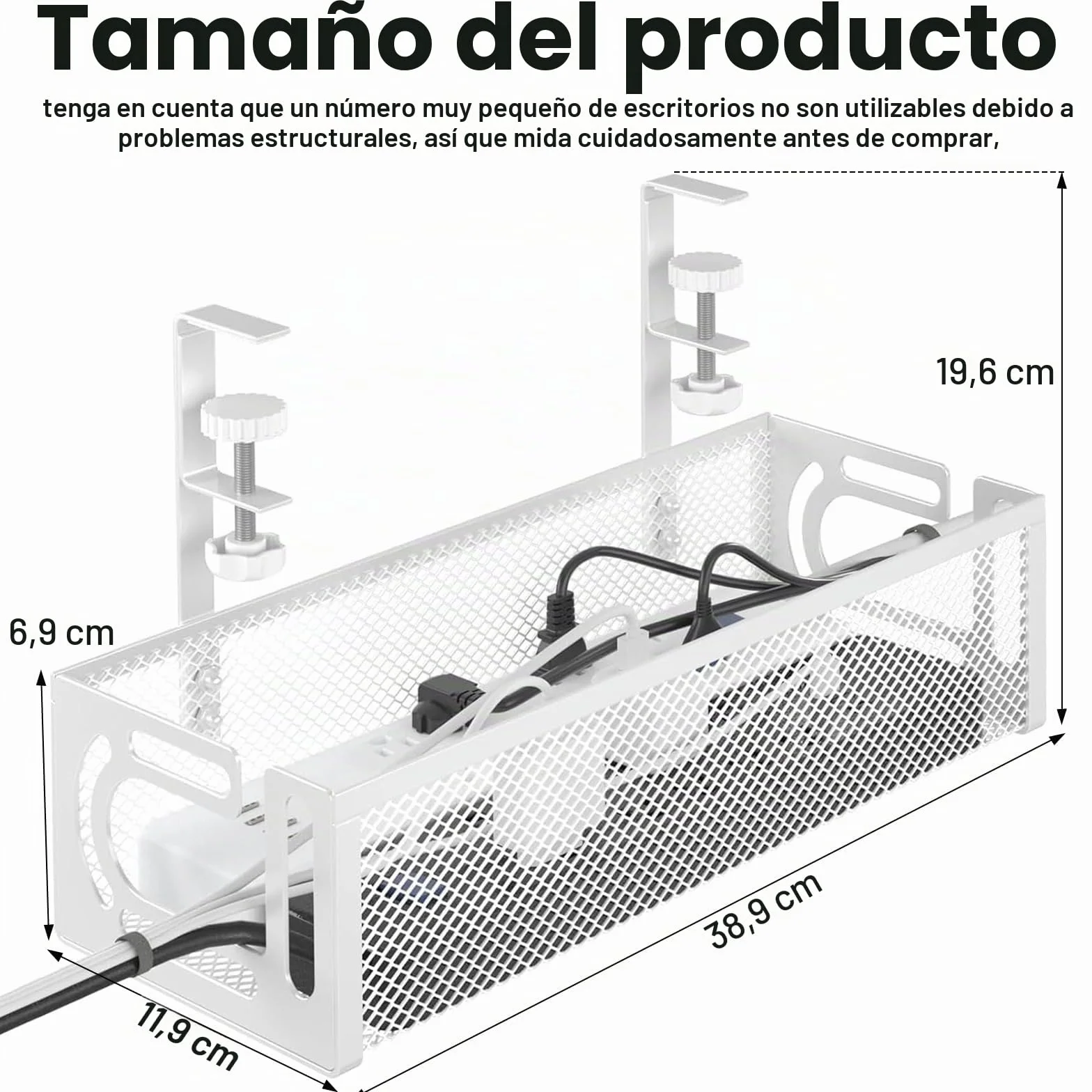 Bandeja de gestión de Cables para Debajo del Escritorio, Organizador de Cables sin Taladro, Bandeja de Cables Ajustable y retráctil, fácil de Instalar, solución de Cables para el hogar u -1 Paquete