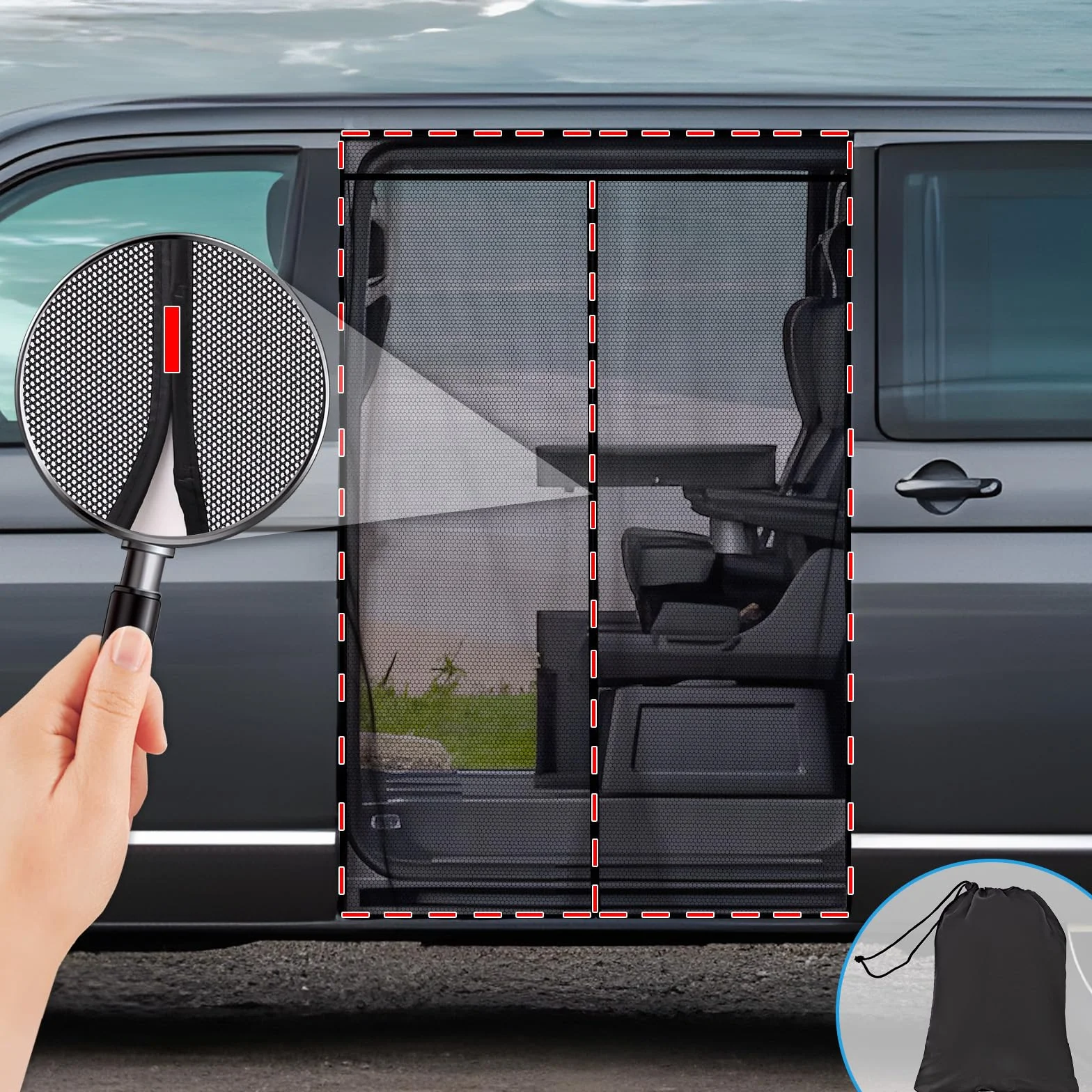 ZATOOTO Mosquitera Magnética para VW T5 T6 para Puerta Corredera - Cortinas Anti-Insectos para Camper Coche Furgonetas - Protección Solar Puerta Lateral Camping
