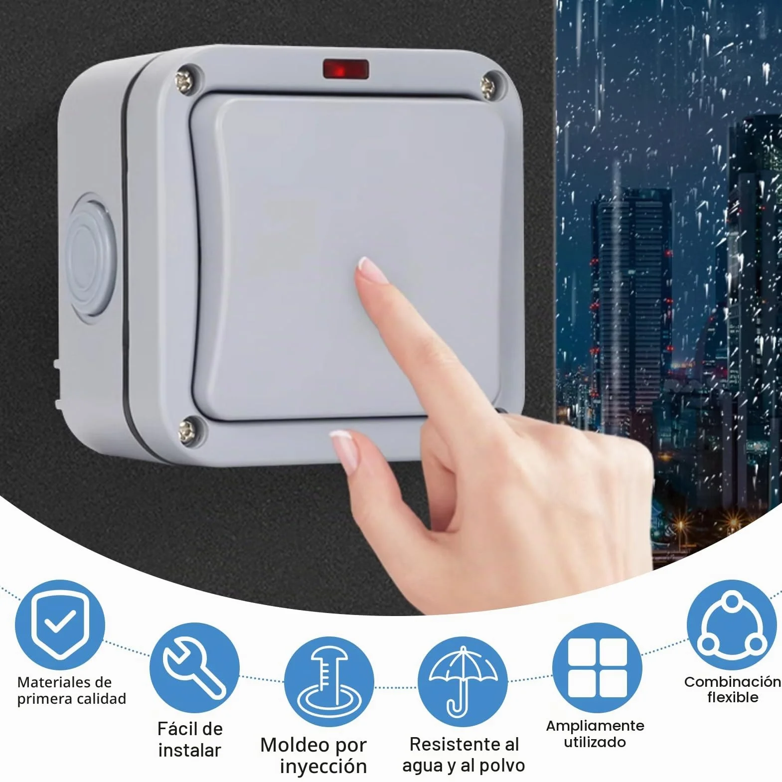 Interruptor de Pared Impermeable IP66 20A Universal Resistente a la Intemperie con Cubierta Antipolvo para Exteriores Jardín Taller