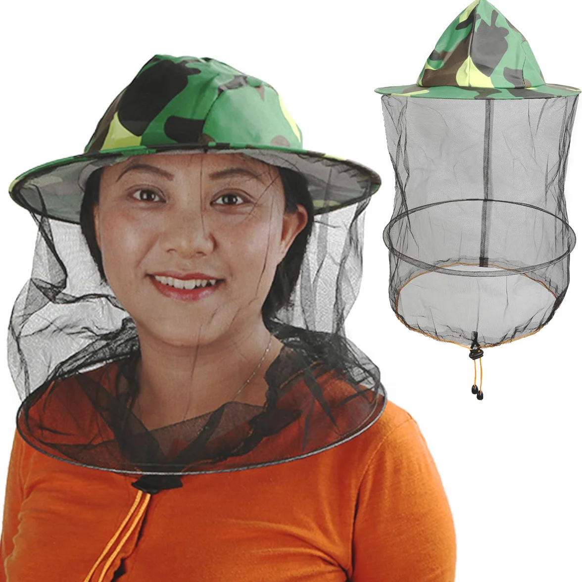 Sombreros de apicultura con velo para caza Halloween disfraz insectos mosquitos malla red 2 piezas verde Large