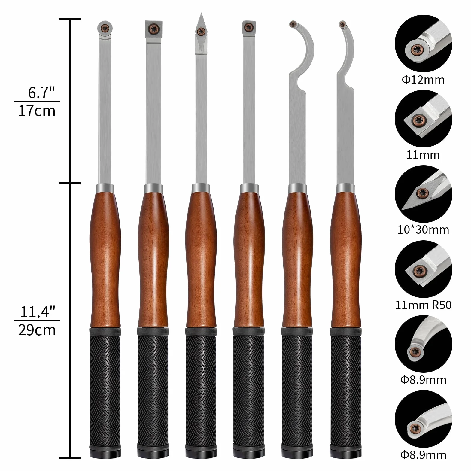 Juego de Herramientas de Torneado de Madera de Carburo, 6 Piezas Formones para Torno
