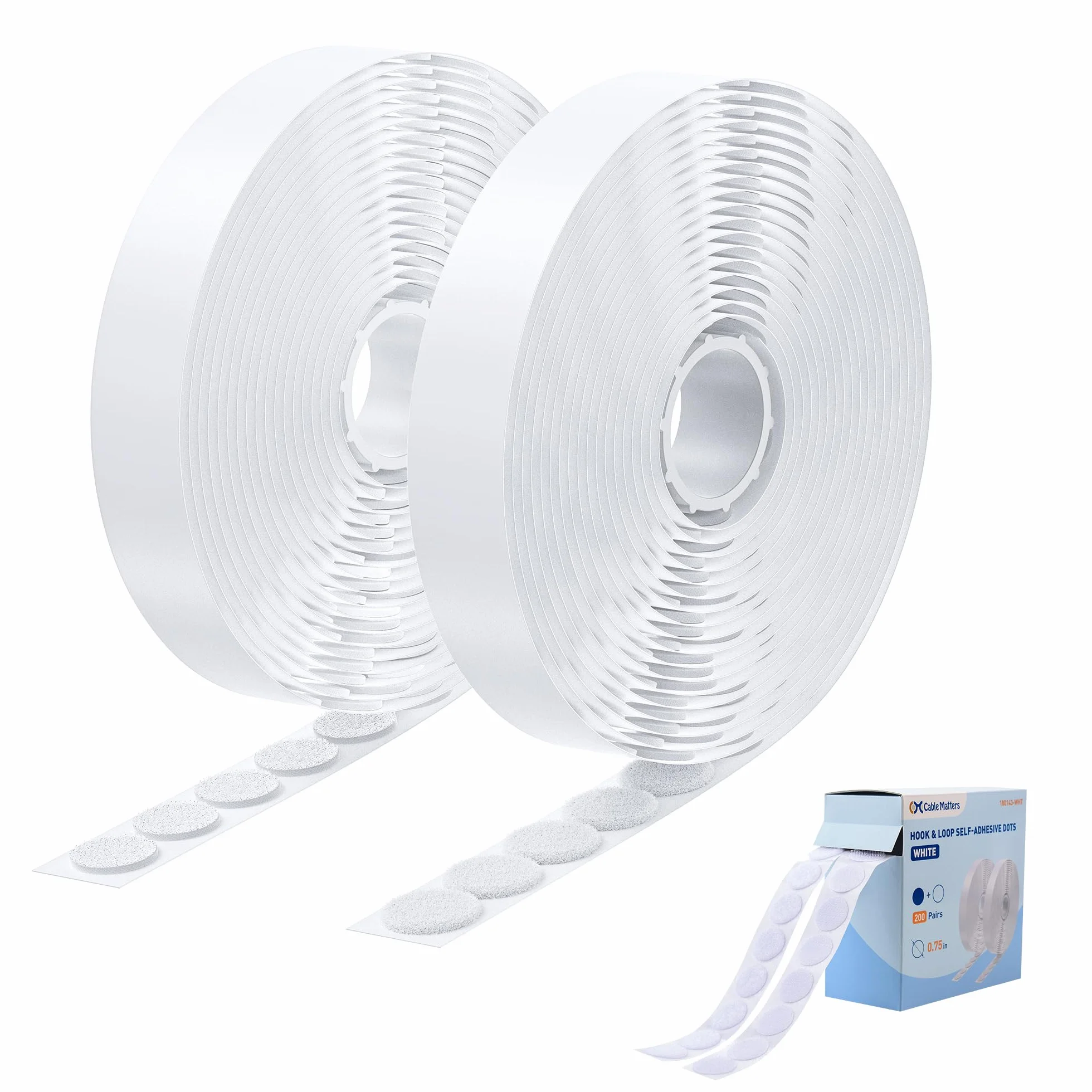 Cable Matters 400 Piezas (200 Pares) Puntos Adhesivos de Cierre de Gancho y Bucle, Redondos 19 mm, Autoadhesivos para Manualidades, Aula, Oficina y Organización del Hogar, Blanco