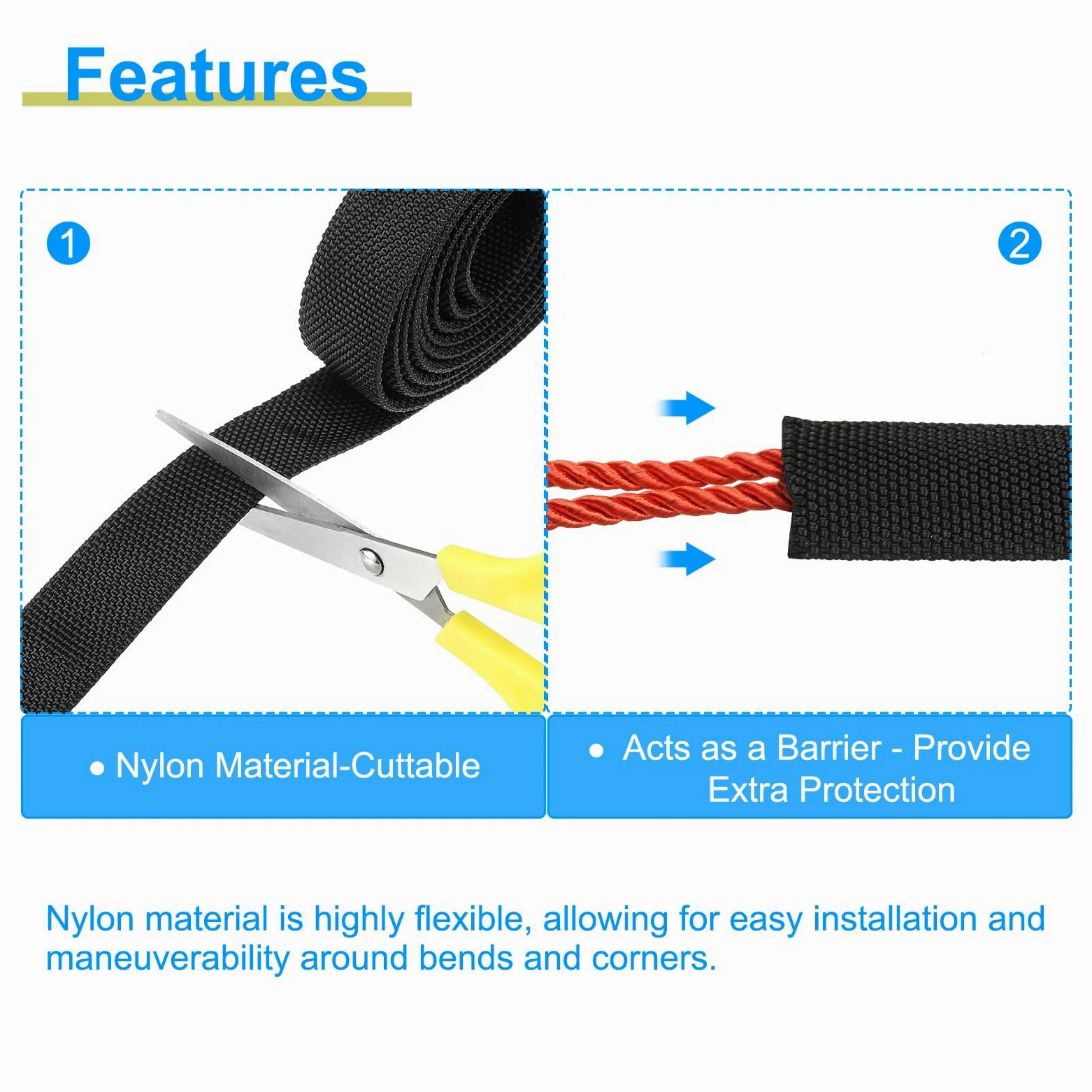 PATIKIL 0.8" Diámetro 24.6 Pies Nylon Protector Manguera Manga, Cable Cubierta Funda Protección para Soldadura TIG Antorcha Hidráulica Manguera, Negro