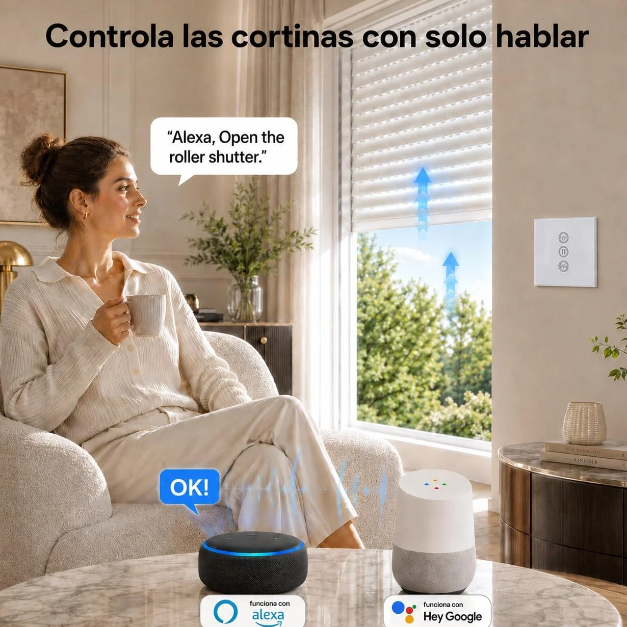 LoraTap Interruptor de Persianas WiFi, para Cortina Electrica Inteligente Funciona con App Smart Life, Control de Voz, Compatible con Alexa y Google Home, Programador Temporizador