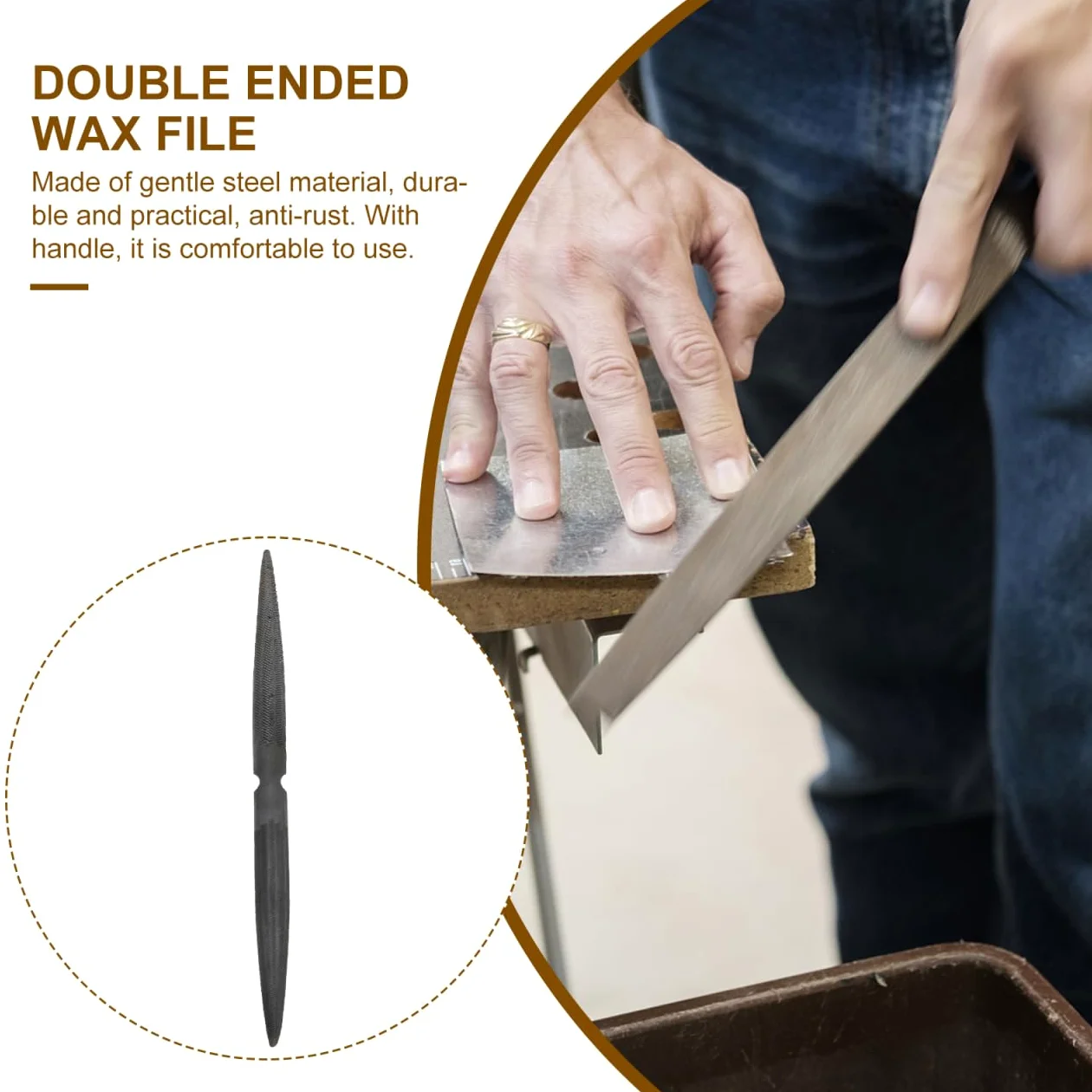 Operitacx Lima de Cera Semicircular Resistente de Doble para Modelado y Tallado Herramienta de Acero Suave Mango Ergonómico para Joyería Bricolaje y Carpintería
