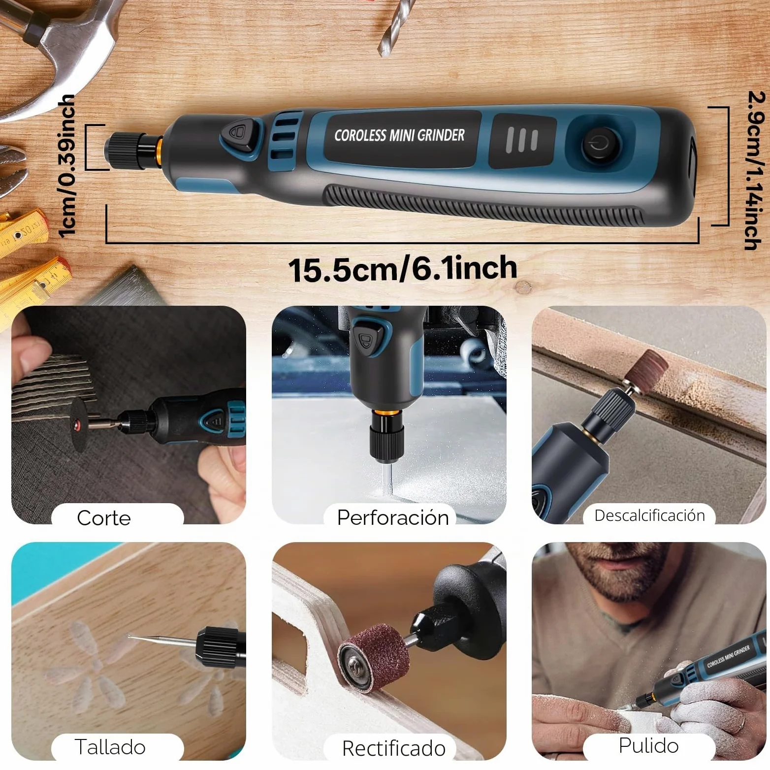 Mini Amoladora Eléctrica, 3.7V Herramienta Rotatoria sin Cable Con 96 Accesorios Lápiz de Grabado Eléctrico para Cortar/Esmerilar/Grabar/Perforar, de Manualidades y Creación de Bricolaje