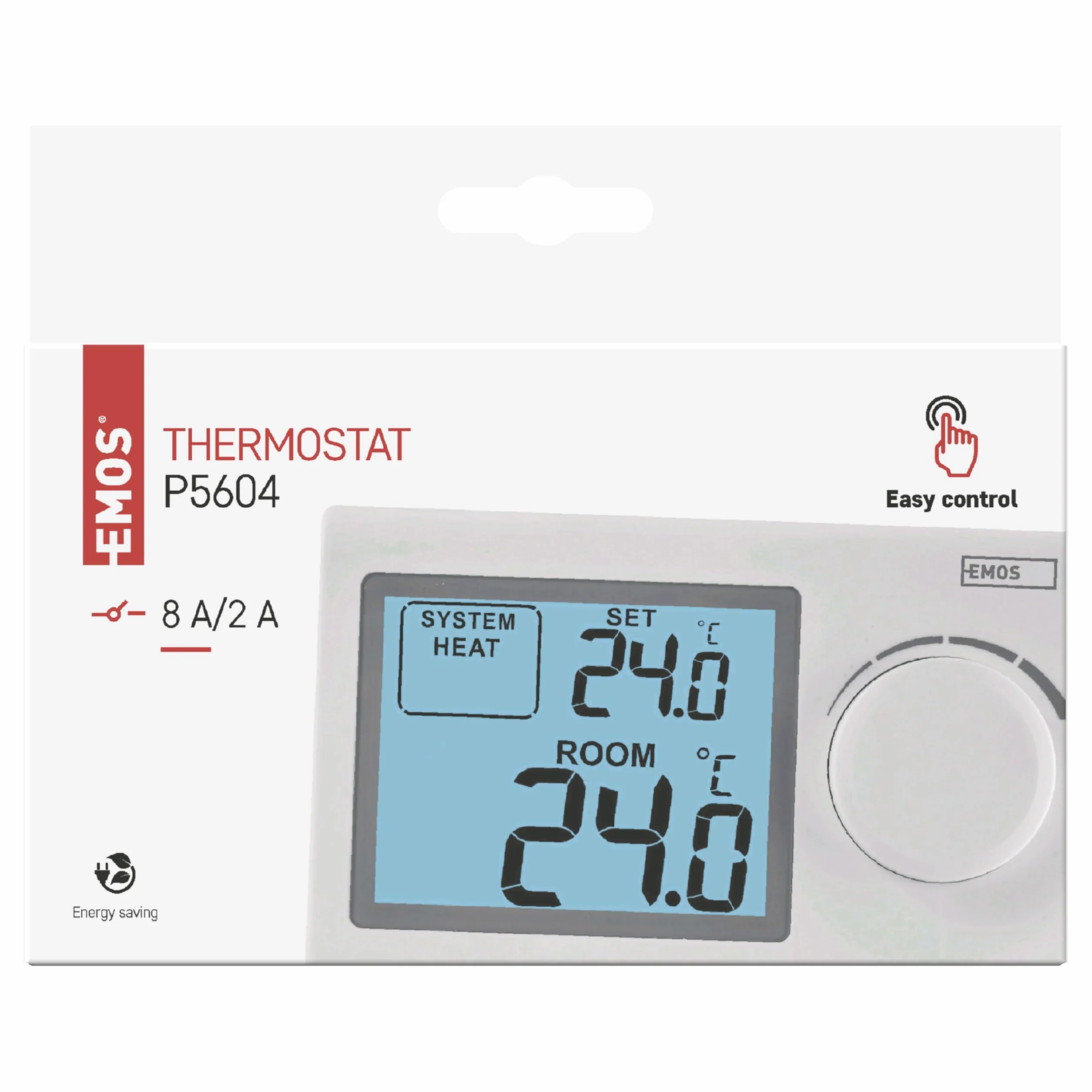 EMOS P5604 - Termostato digital de pared para sistemas de calefacción y refrigeración, regulador de temperatura con rueda de ajuste