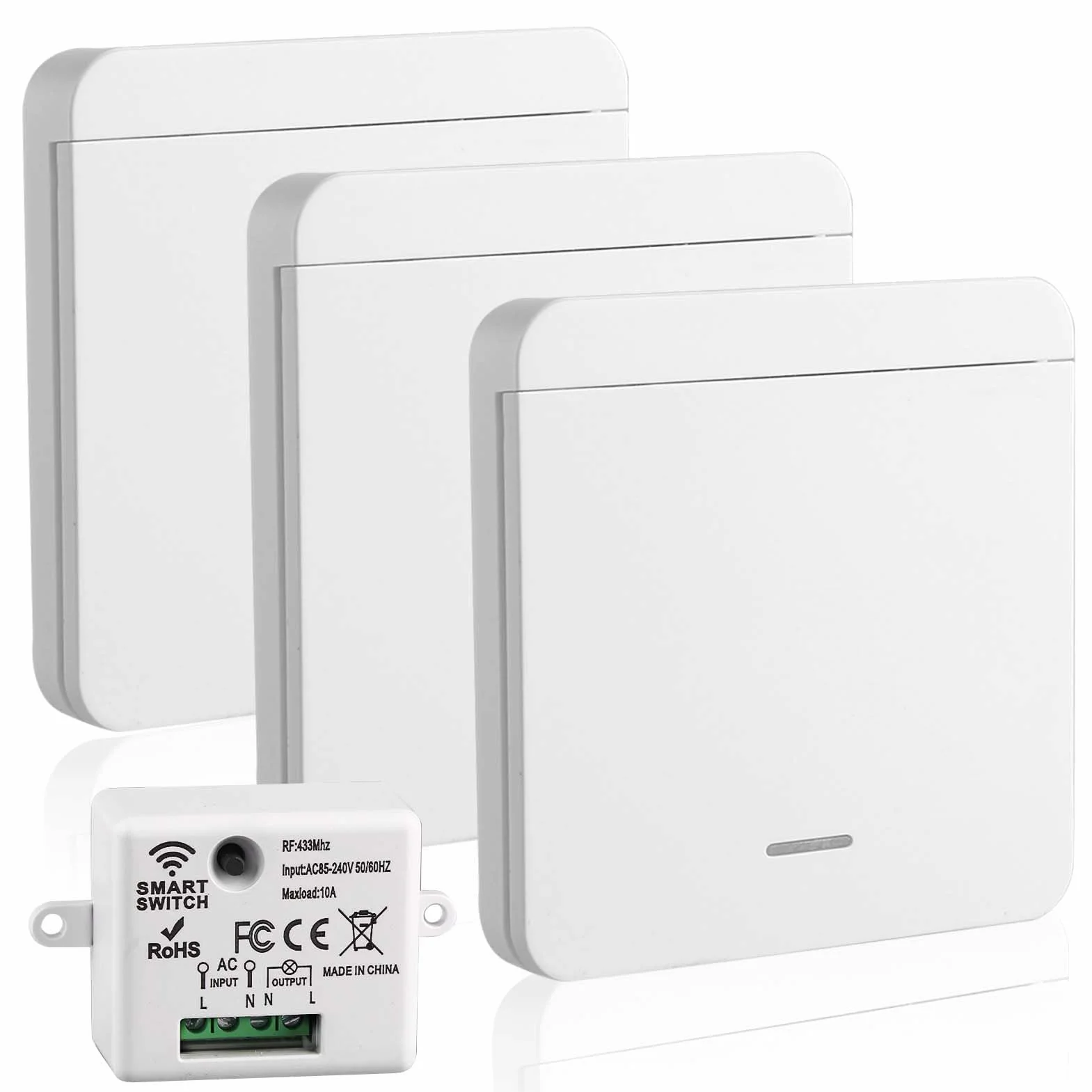 Interruptor Inalámbrico 433MHz Kit 4 Piezas, Receptor 220V 10A Mando Distancia 30m Control Remoto Lámpara LED