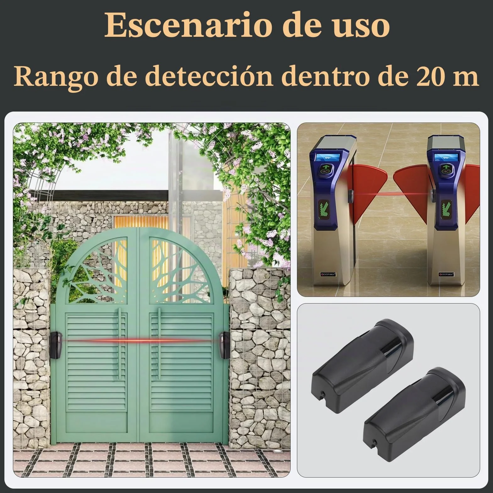 Fotocelula Puerta Garaje, Fotocelula Puerta Garaje, Fotocélulas de Seguridad para Sensor Automático de Puerta, Compatible con Sistemas de Portones y Garajes, 12V/24V AC DC, IP55