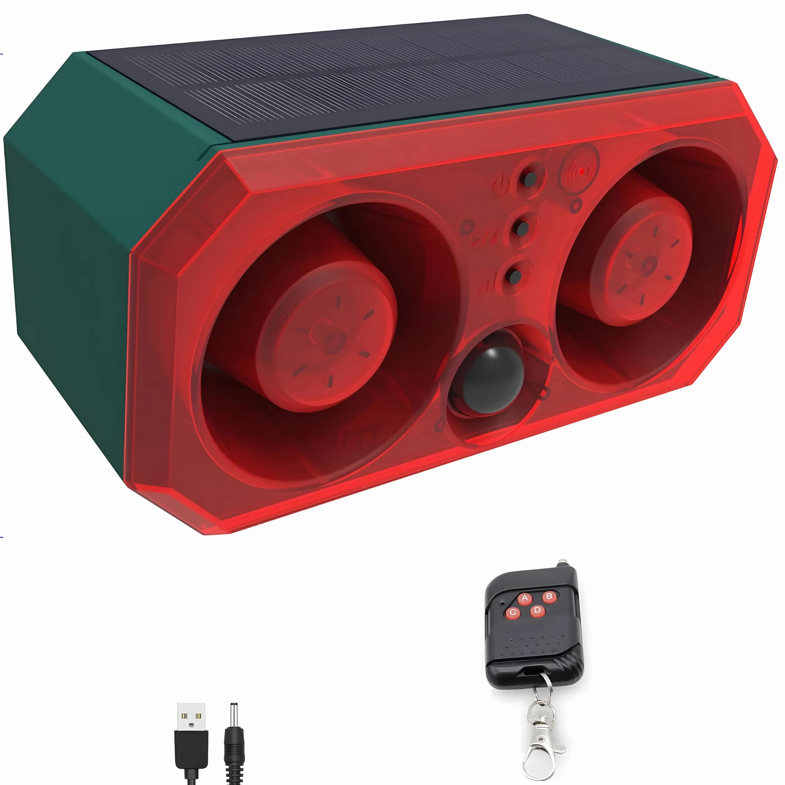 Alarma Solar con Sensor de Movimiento para Exteriores: Sensor de Movimiento con Sonido de ladrido de Perro con generador de Ruido de 2*130 dB y Soporte de luz estroboscópica de 13 LED para grabación