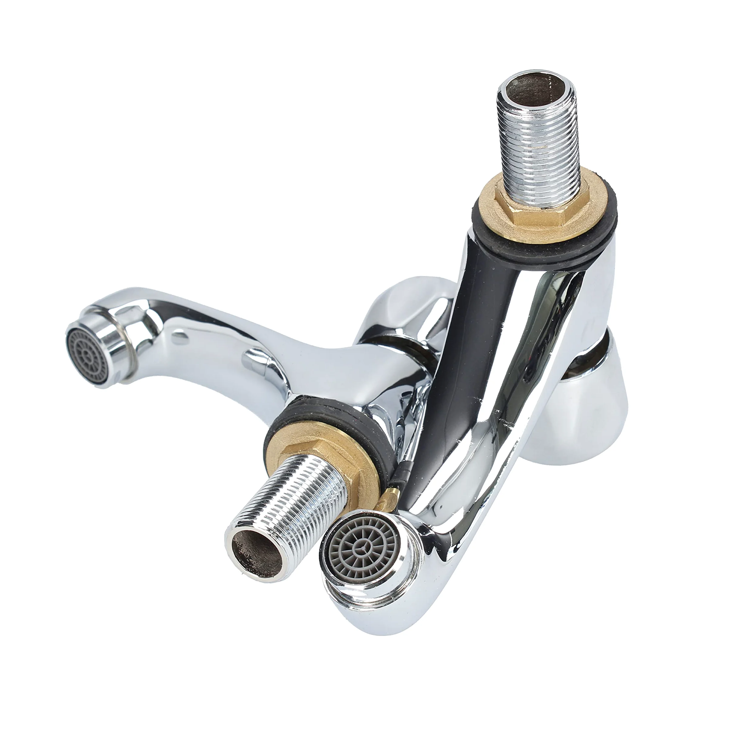 Fontastock URBEL FSKFGB004 Set de 2 grifos Individuales para Lavabo, Agua fría/Agua Caliente, Soportes de fijación, maneta de Zinc y Cuerpo de latón