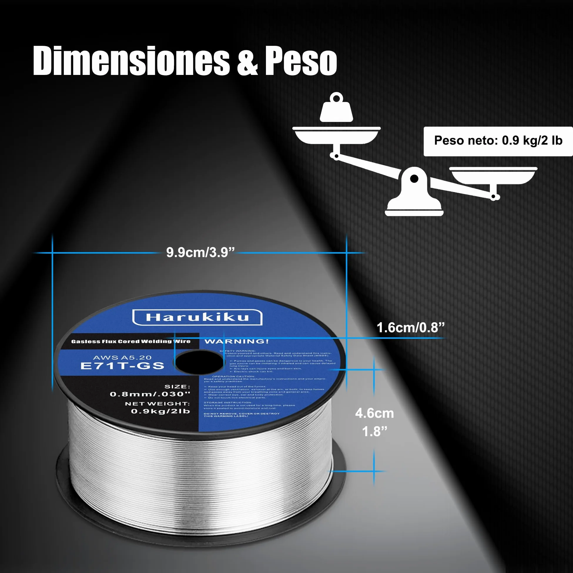 Hilo Tubular Sin Gas 0,8mm Peso neto: 0,9 kg - Carrete E71T-GS para Máquina Soldadura MIG, Soldadura Semiautomática Multiusos (Acero Dulce) 1 Unidad