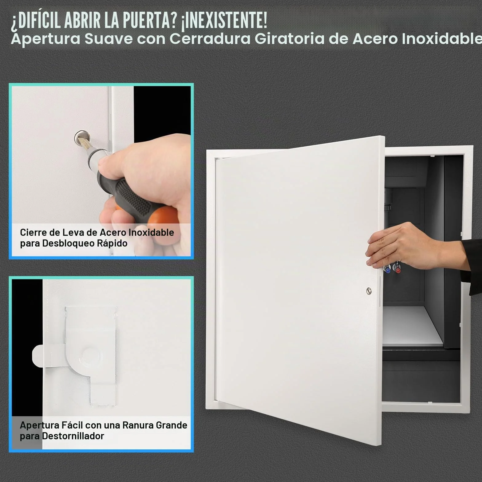 VEVOR Trampilla de Inspección 620x620 mm de Acero Galvanizado, Puerta de Acceso para Paneles de Yeso, con Pestillo de Destornillador, para Instalación de Fontanería y Electricidad en Techos, Blanco