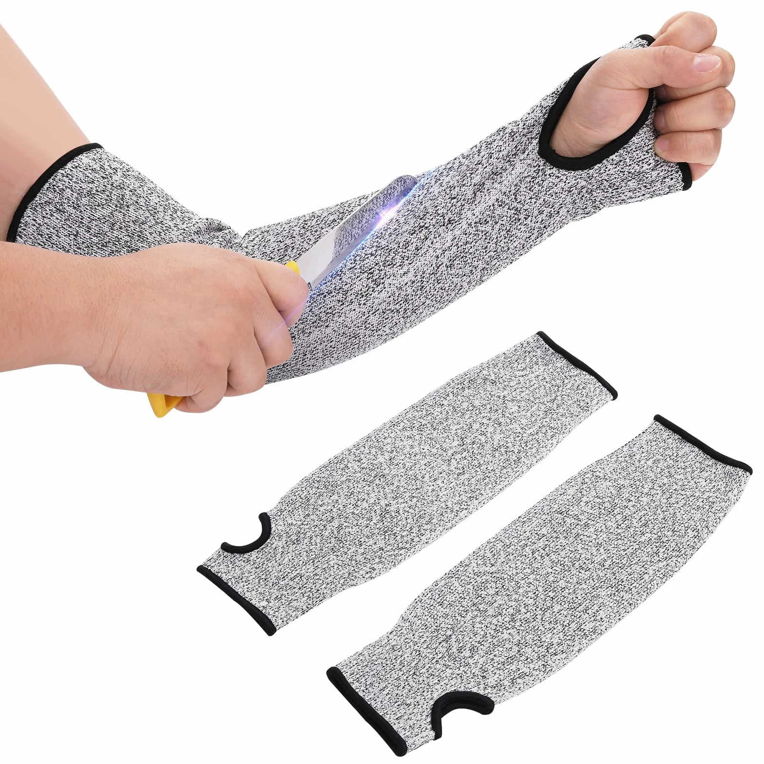 Mangas Protectora para el Antebrazo Nivel 5 Protección para el Brazo Manga de Trabajo de Punto con Orificio para el Pulgar