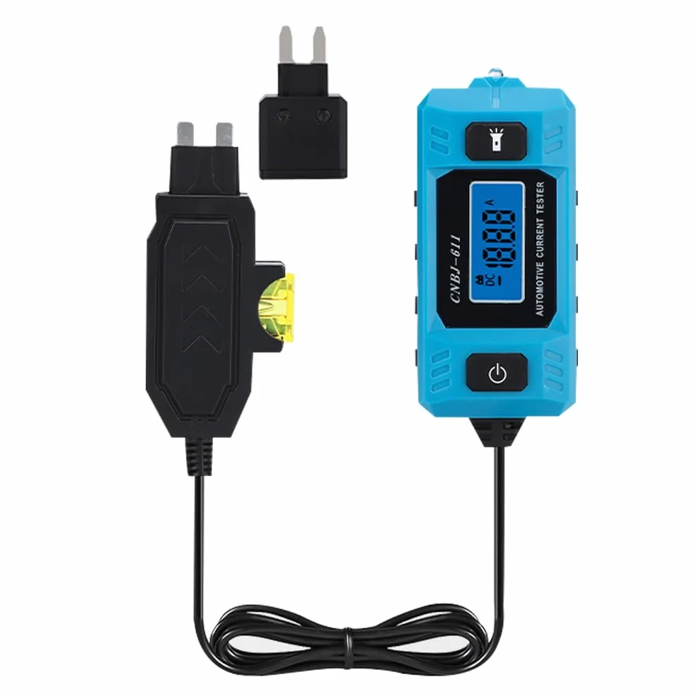 Weytoll CNBJ-611 - Probador de corriente de fusibles automotrices, analizador de fugas de coche, herramienta de prueba de corriente de fusible automotriz, pantalla LCD de retroiluminación azul con luz