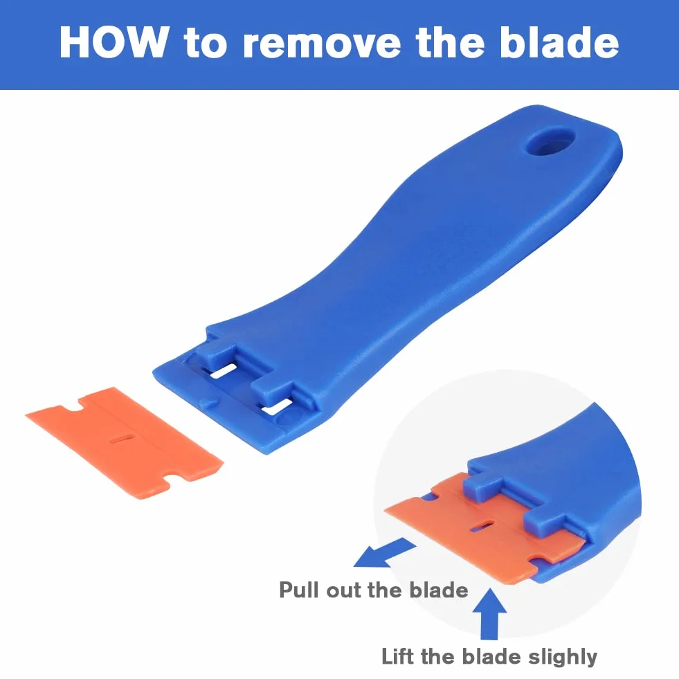 Flintronic Raspador Vitroceramica, 1 Rasqueta Multiusos Profesional con 20 Cuchillas para Ventanas, Espejos, Azulejos Limpieza (Azul Naranja)