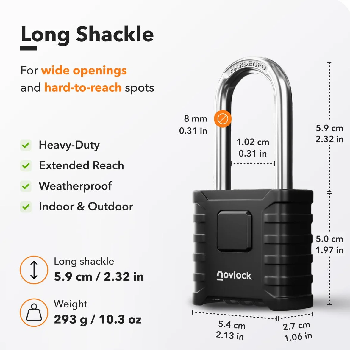 Candado de combinación resistente – arco largo de 5,9 cm – candado exterior impermeable de 4 cifras para portones, vallas, cobertizos, trasteros, taquillas y armarios – 2 unidades, negro