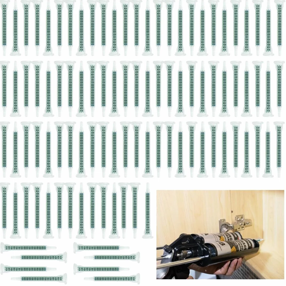 100 Pcs Canulas para Pegamento Dos Componentes, Cánula Mezcladora Bicomponente para Plastico, Pistola Bicomponente 50ml, Tubo de Mezcla AB