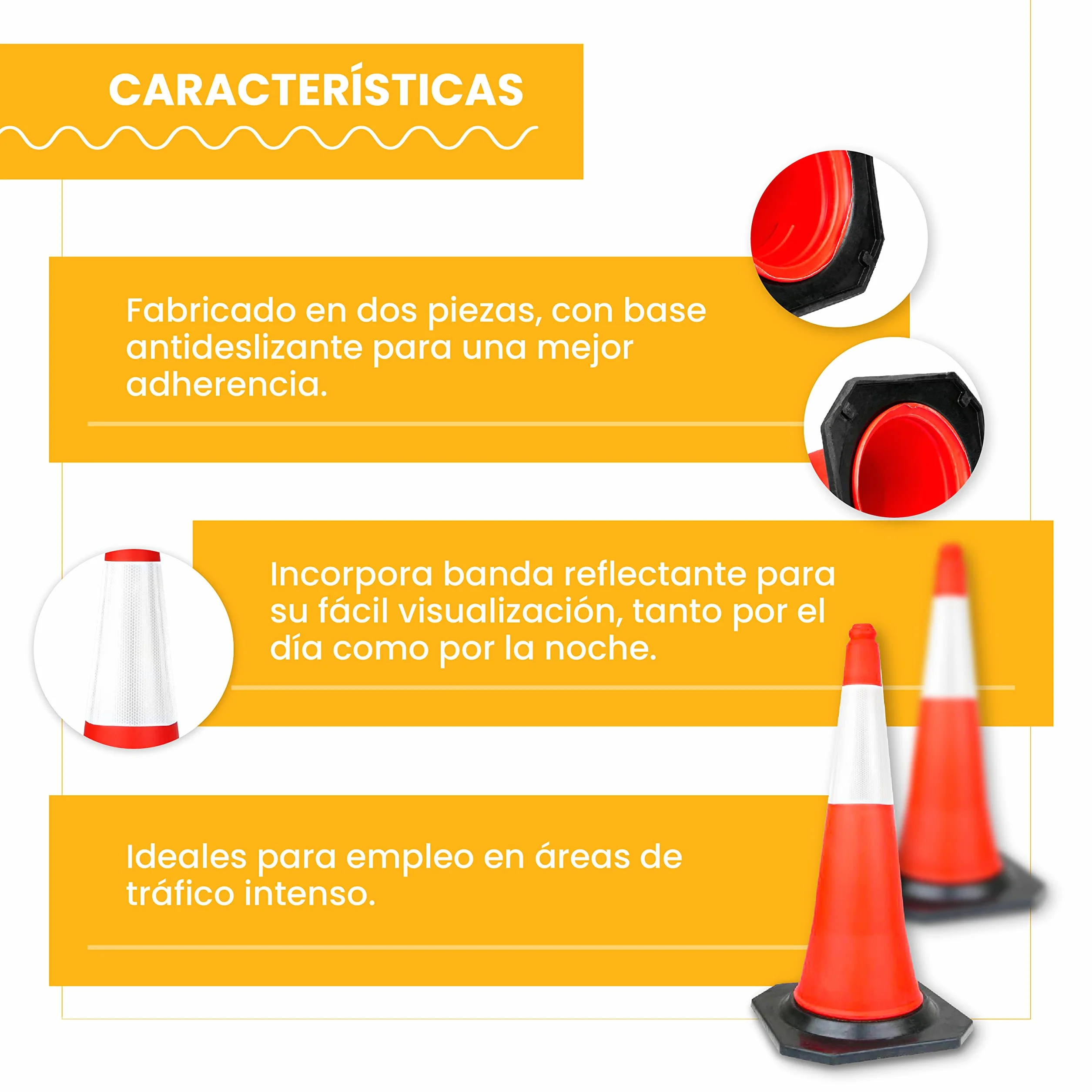PARKING FACIL | Conos de Señalización 75 cm | Cono de Tráfico con Base de Goma y Banda Reflectante | Elementos de Seguridad Vial | Tamaño: 75 cm | 1 Unidad