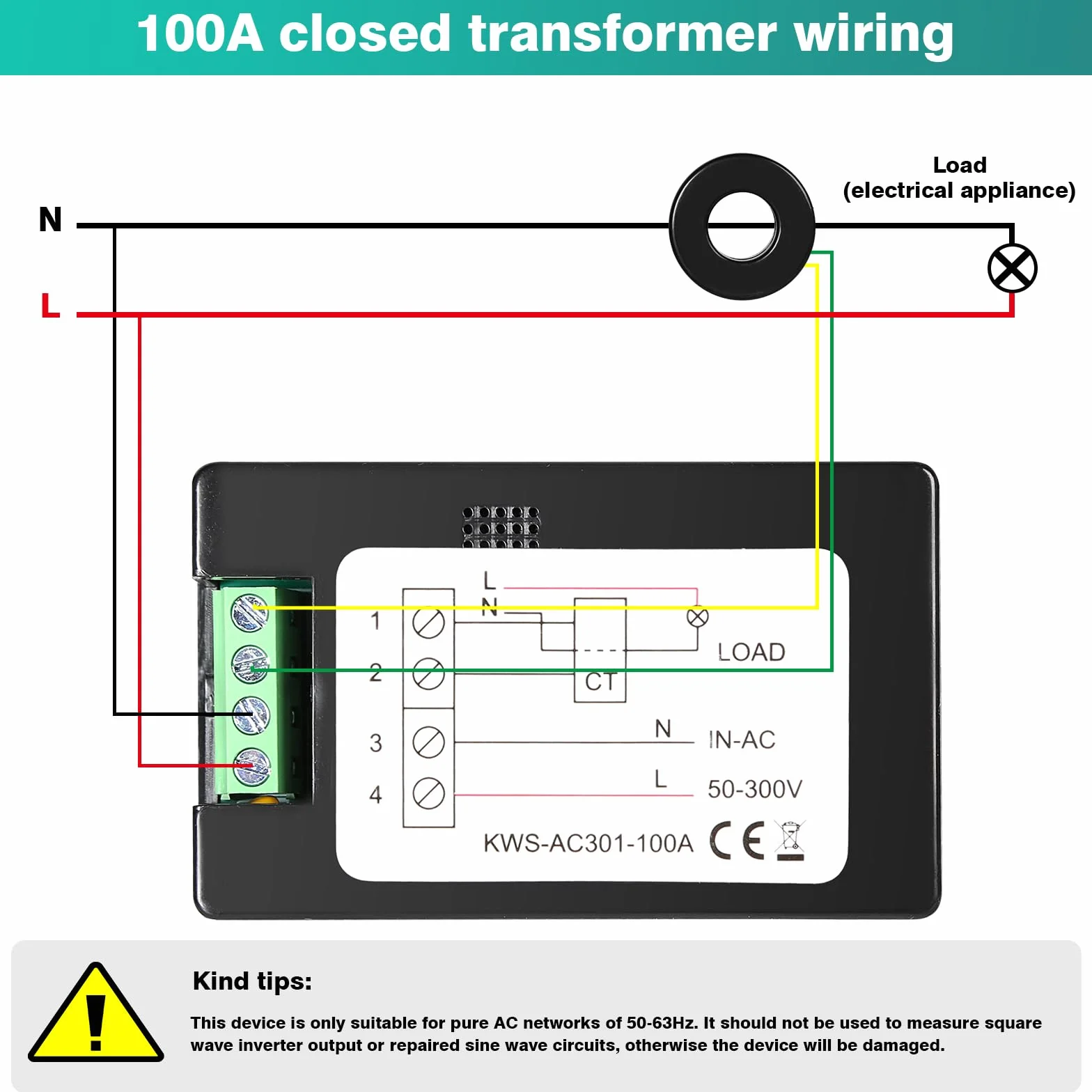 DEWIN Medidor de Consumo Electrico, KWS-AC301 Voltímetro Amperímetro Vatímetro Medidor de Potencia y Energía Medidor Eléctrico Medidor de Electricidad 0-100A CA 50-300V