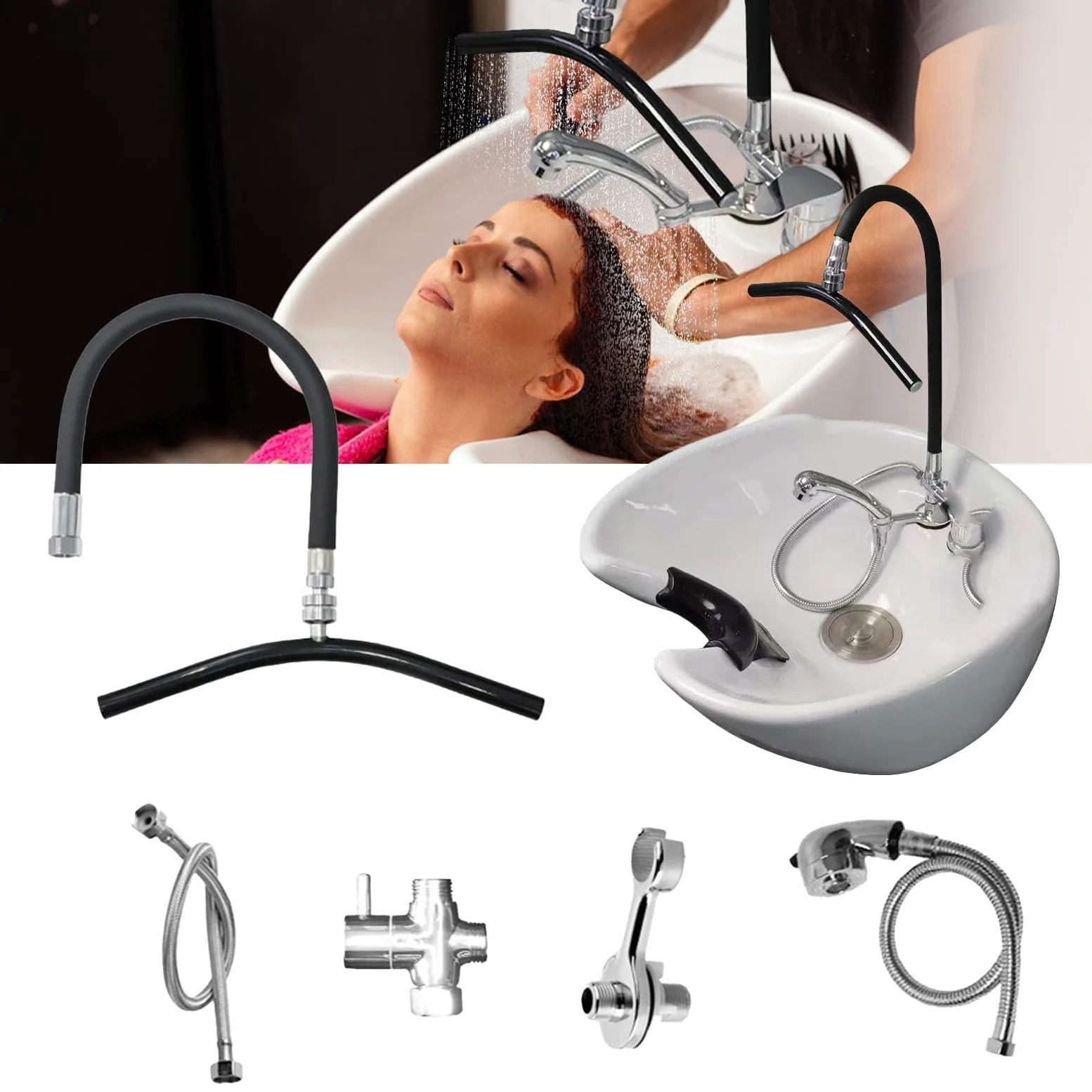 Estante De CirculacióN De Agua, Para Terapia De Spa Interfaz Redonda Cabezal De Masaje Para Lavado De Cabello Ducha De Cascada Flexible Accesorio Para Champú Para SalóN De Belleza En Casa