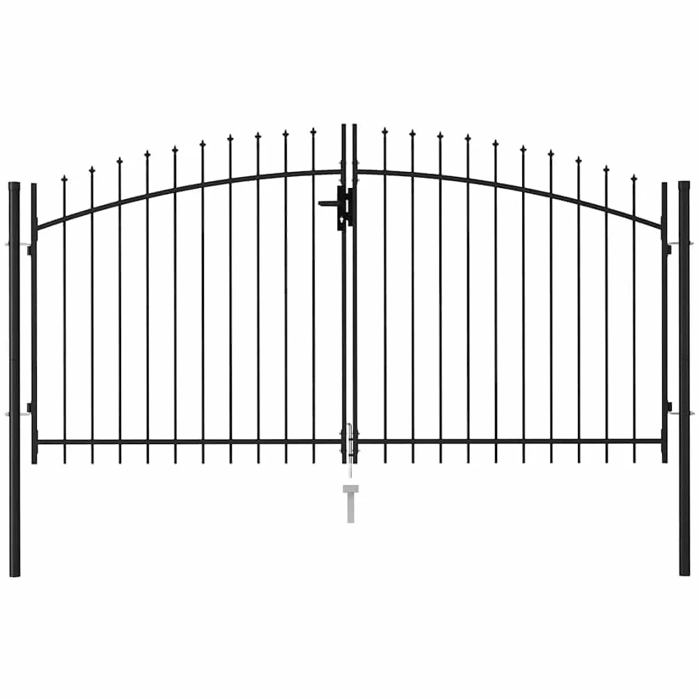 vidaXL Cancela de Valla Doble Puerta de Jardín Entada Vallado Exterior con Puntas de Acero Negro 3x1,5 m