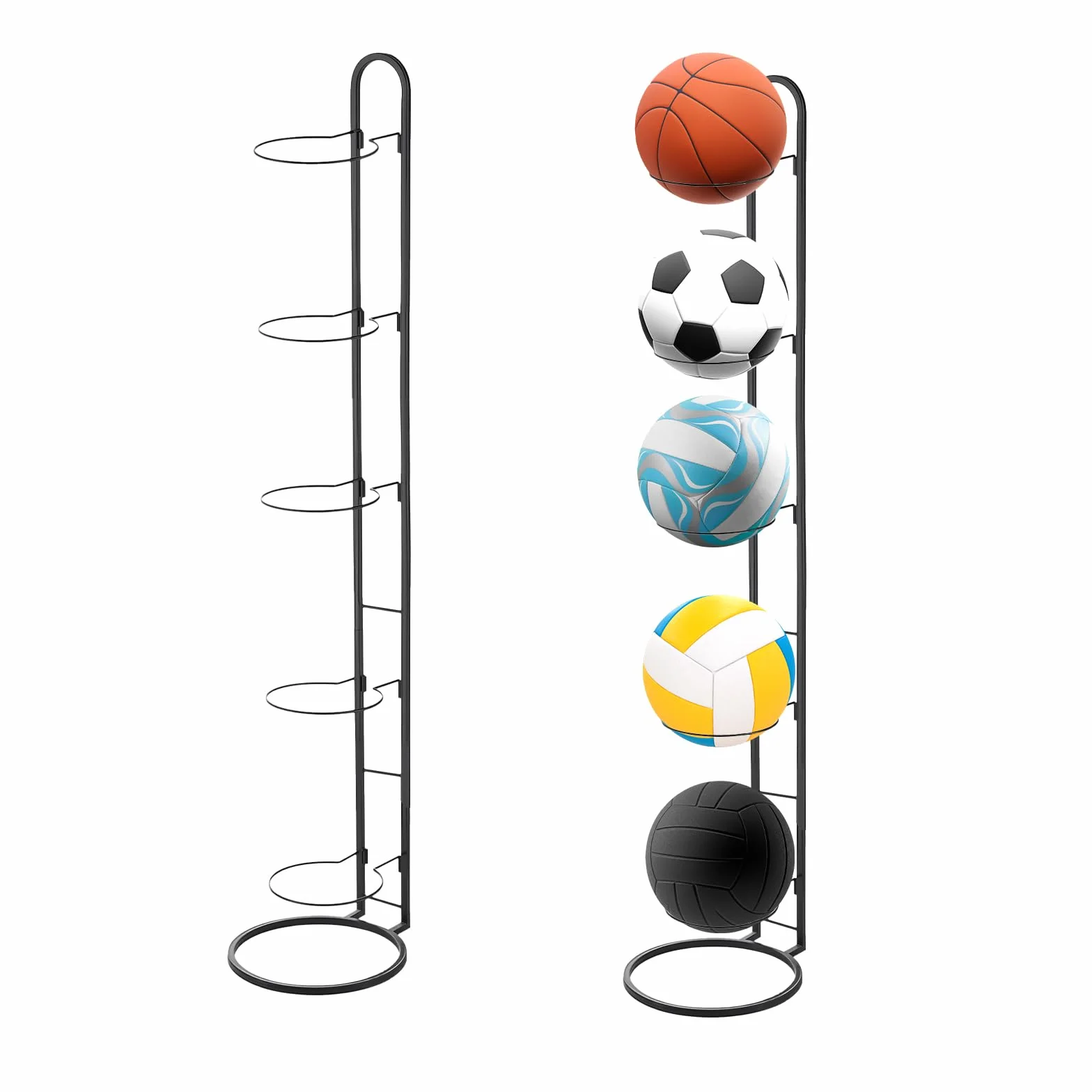 Soporte para Bolas, Soporte Balon Futbol Vertical de 5 Niveles de Metal de Almacenamiento para Bolas de Baloncesto, Estante de Bolas de Interior para Pelotas de Voleibol Deportivas