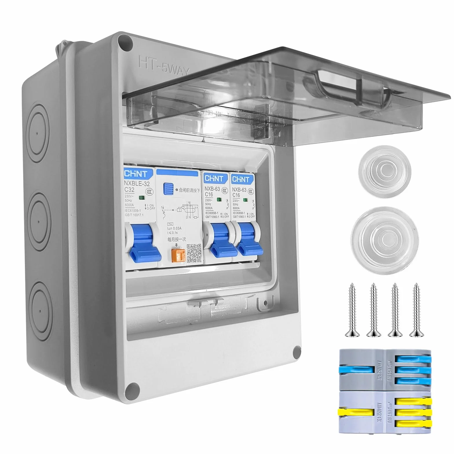 Caja de fusibles empotrada, distribuidor pequeño con interruptor fi, AC 32 A, IP65 resistente al agua, interruptor de separación AC 16 A+160 A para casa y oficina
