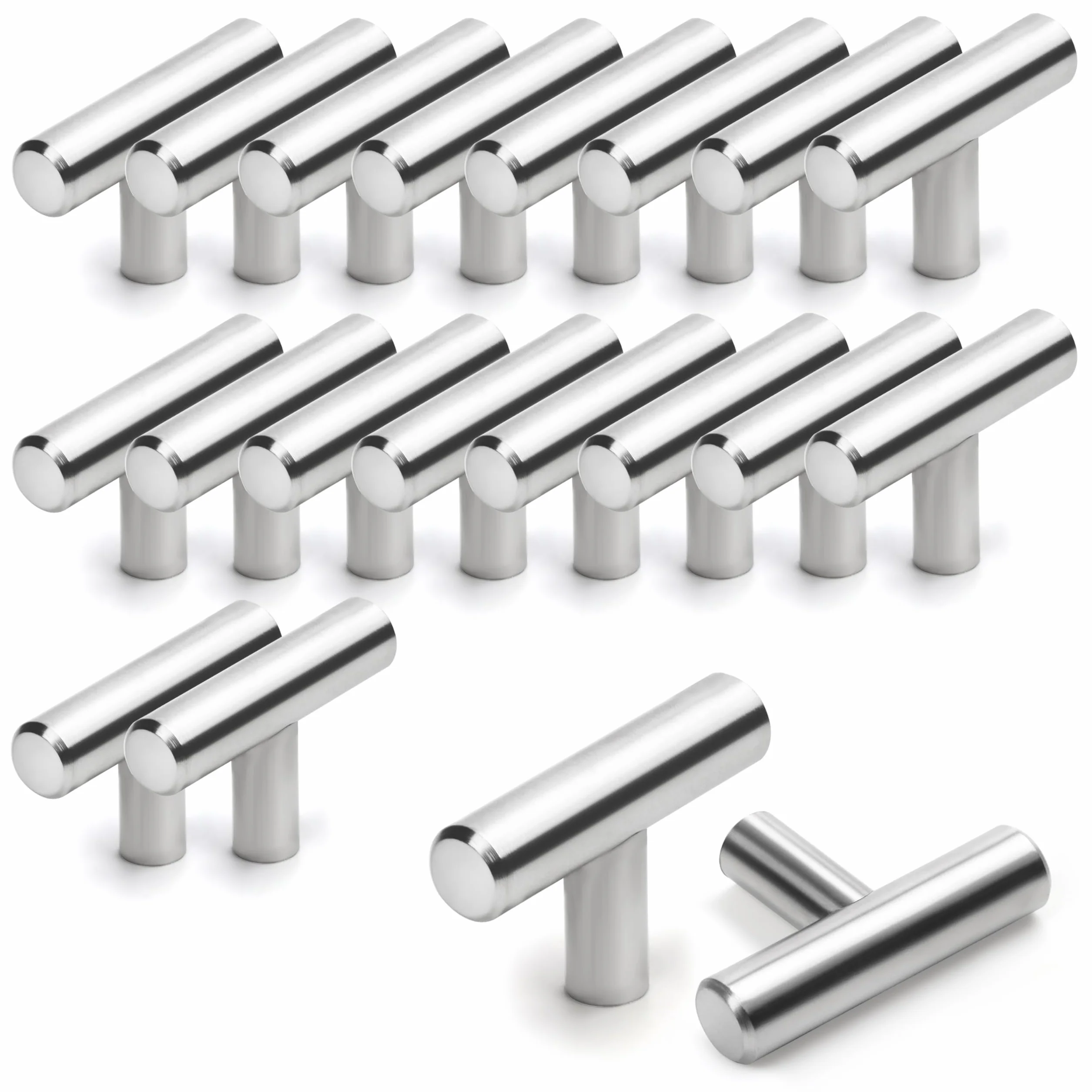 BELLE VOUS Pack de 20 Tiradores Cocina Gabinetes Pomos Barra T Níquel Cepillado – 50mm Pomos Acero Inoxidable Plateado - Tiradores Armarios Dormitorio, Cajones, Puertas, Muebles, Baños, Muebles